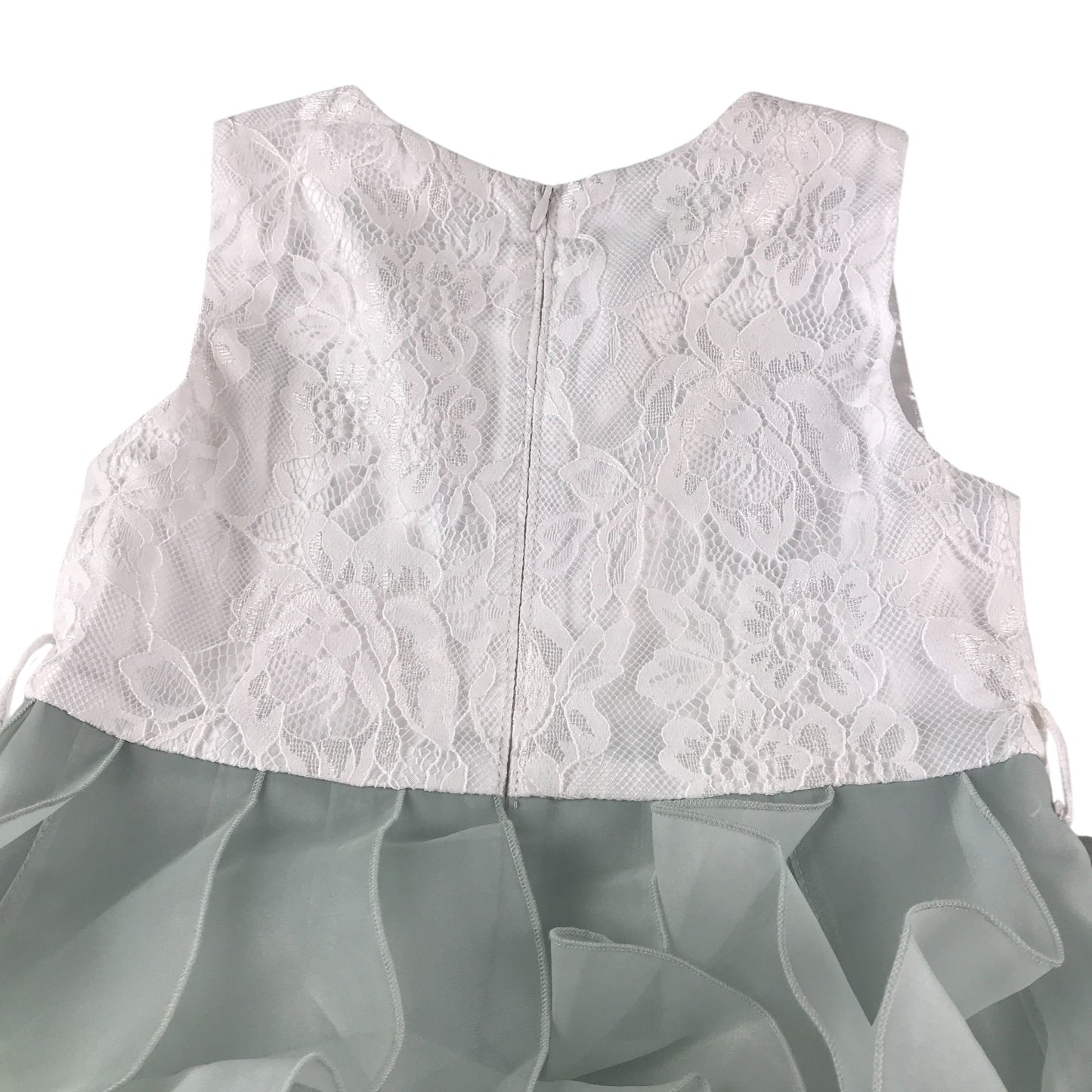 Monsoon dress 5-6 years white lace layered and sage green frilled party outfit