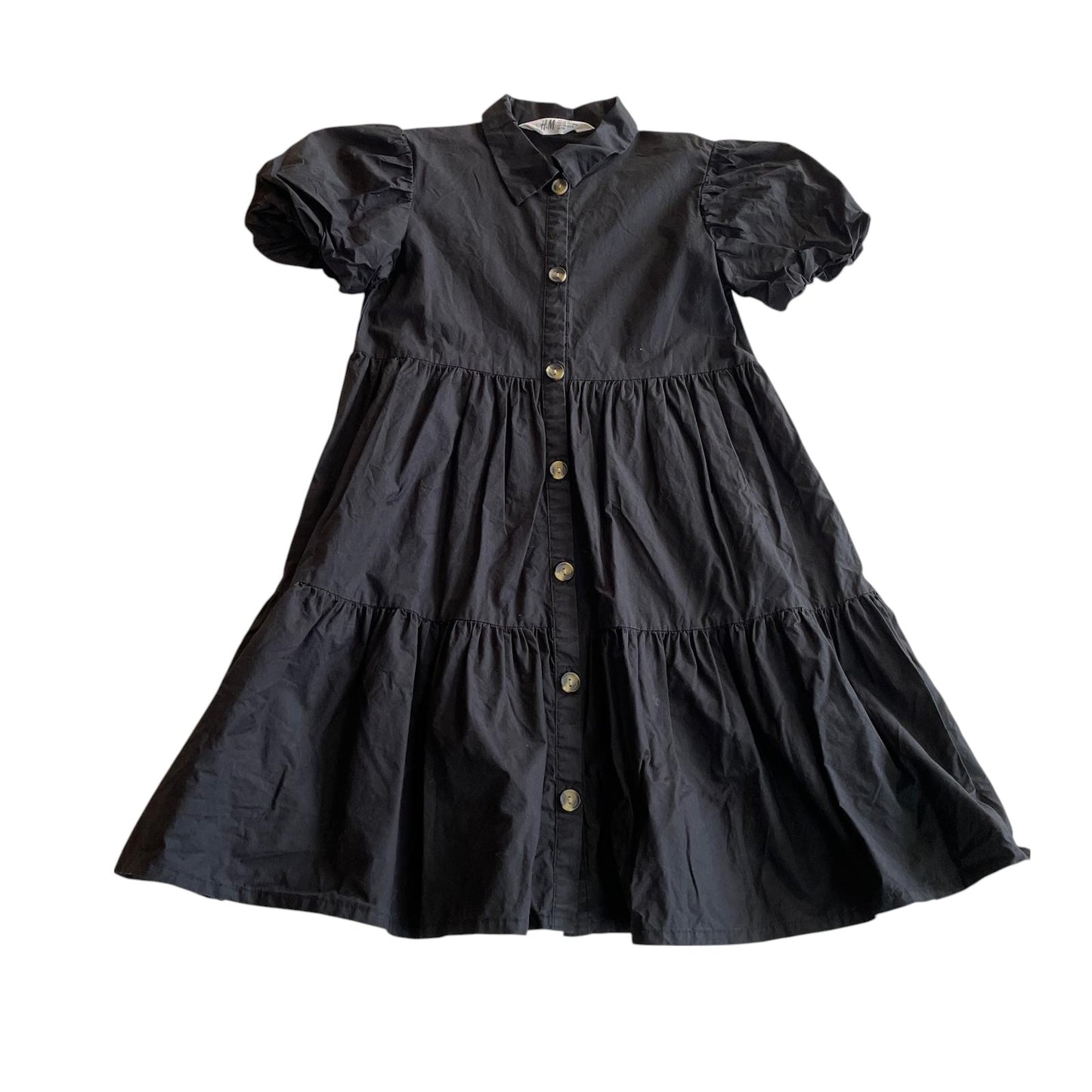 H&M dress 7-8 years black flared shirt collars button up cotton