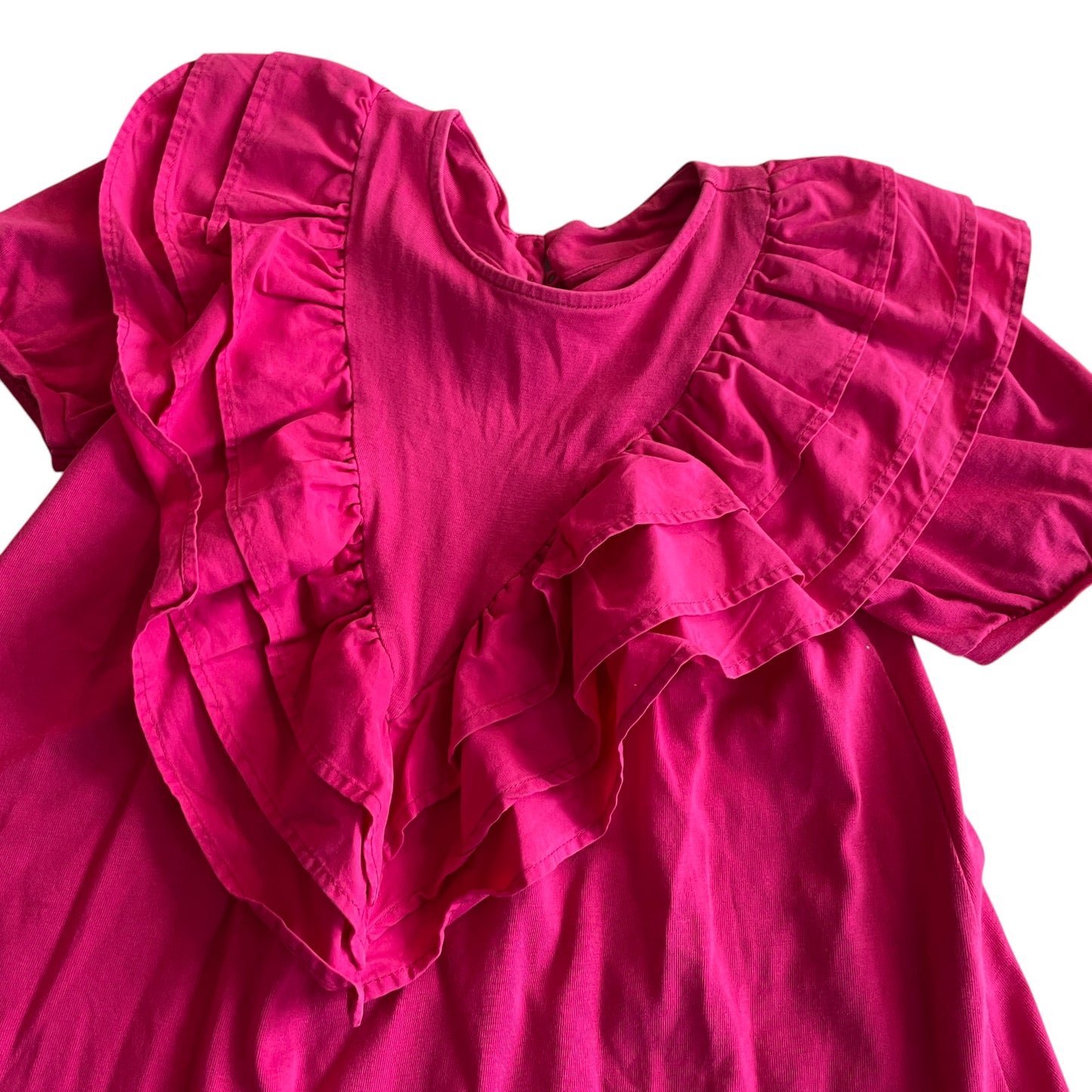 Zara dress 6-7 years fuchsia pink jersey t-shirt style with frill detailing cotton