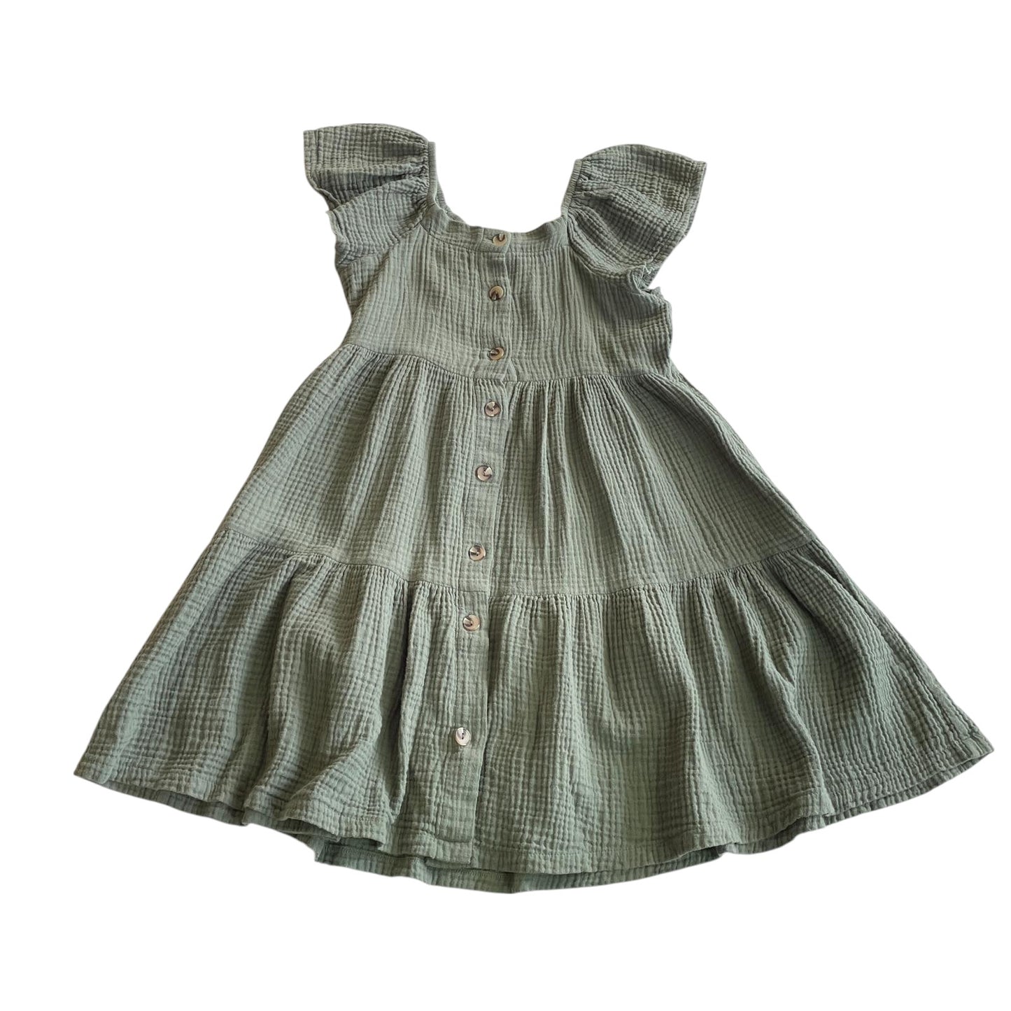 &US dress 11-12 years khaki green tiered cotton