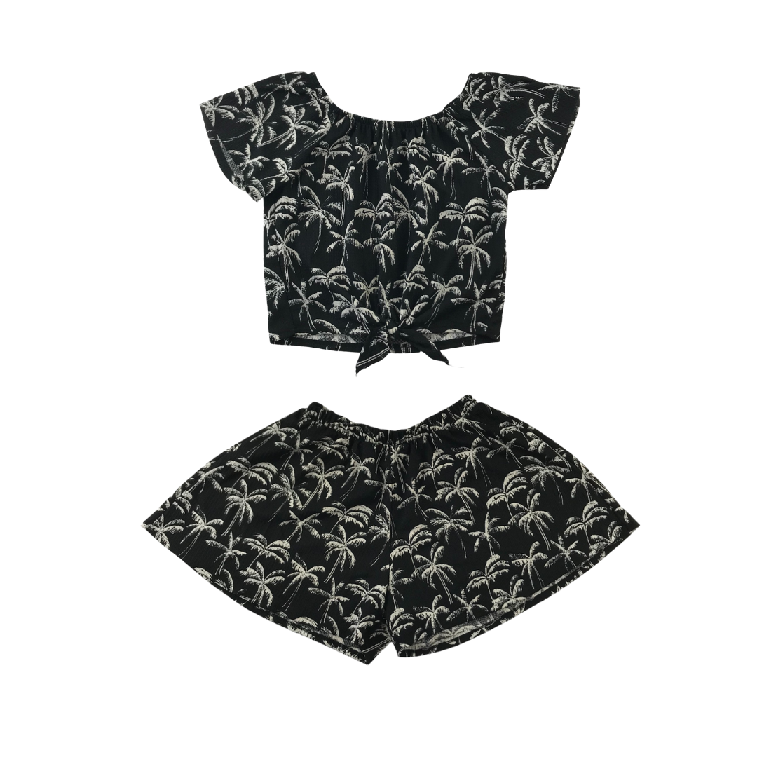 H&M Top and Shorts Set Age 13 Black and White Palm Tree Print