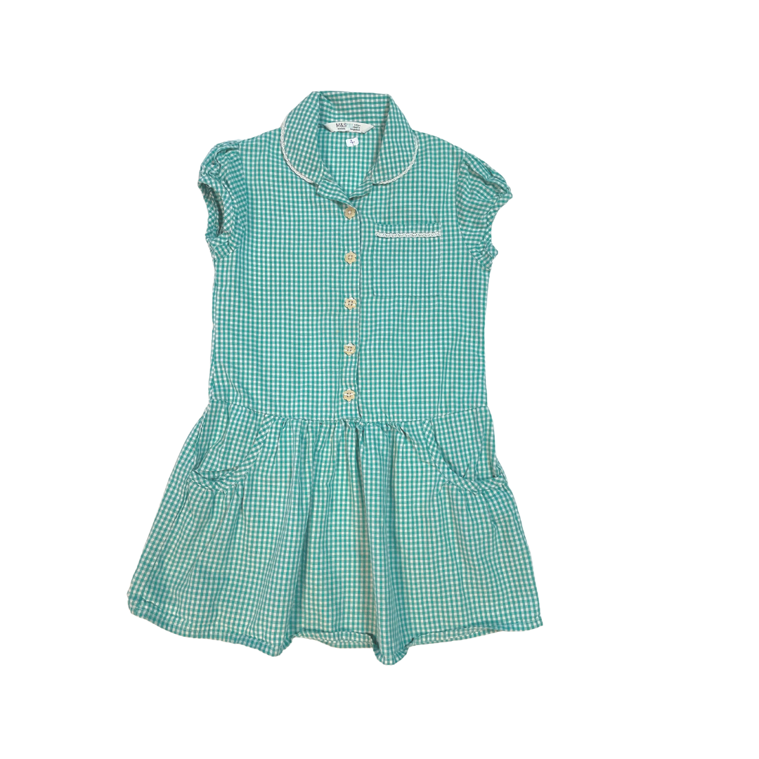 School Summer Gingham Dress with Drop Waist and Buttons