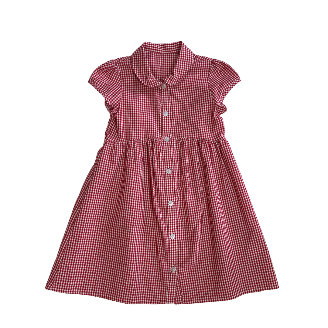 School Summer Gingham Dress with Buttons