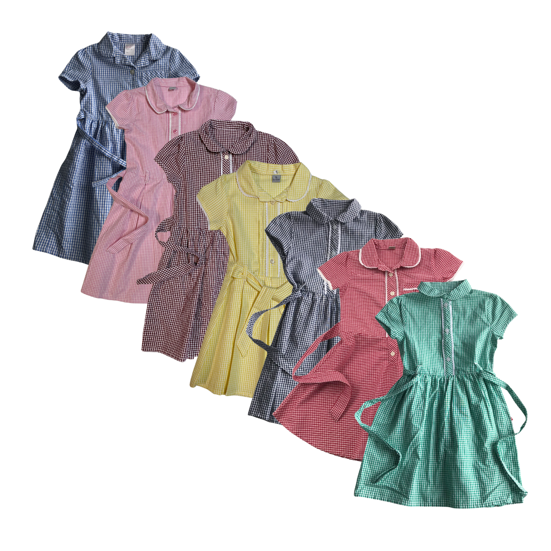 Navy blue gingham with belt school summer dress