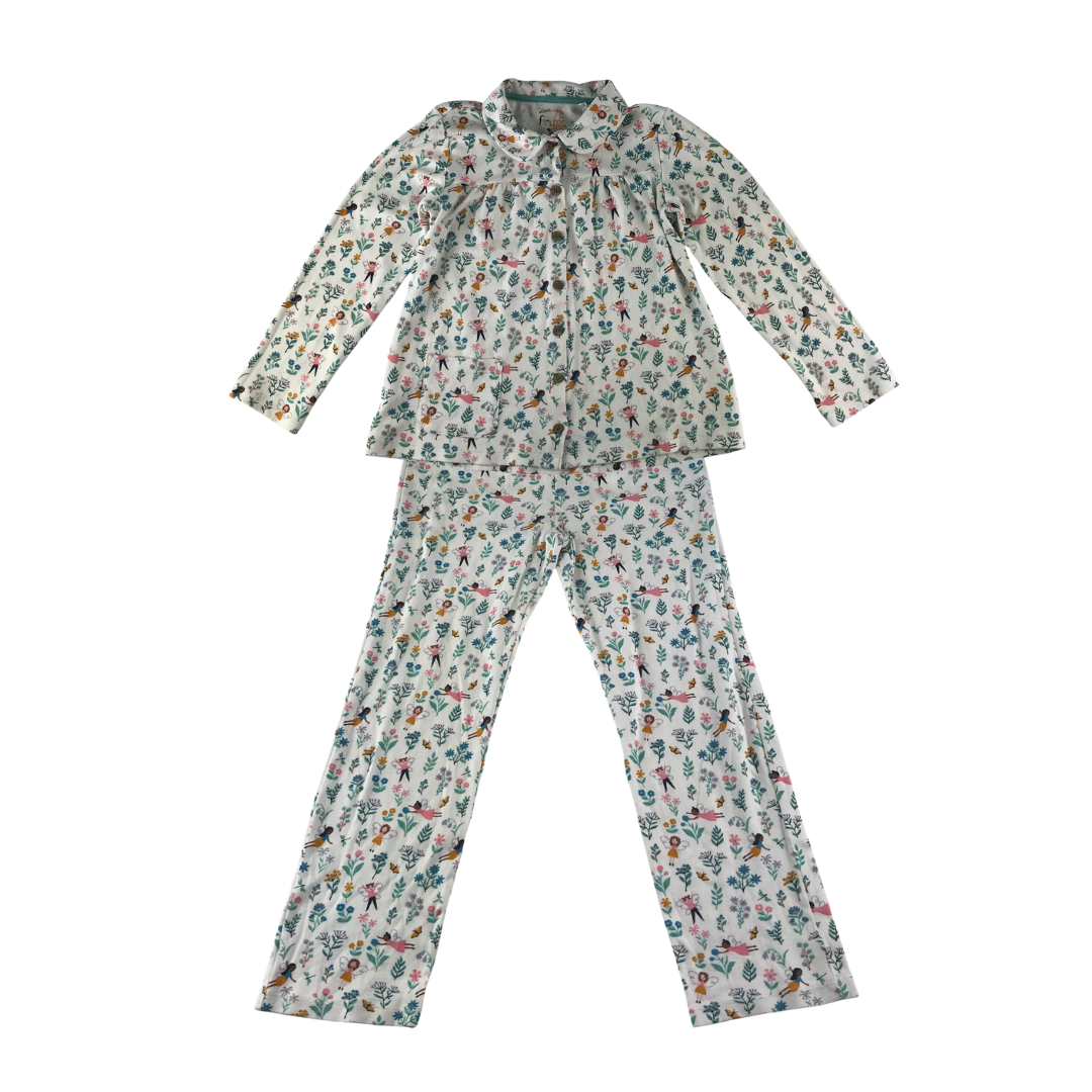 Frugi pyjama set 8-9 years white floral and fairy print cotton