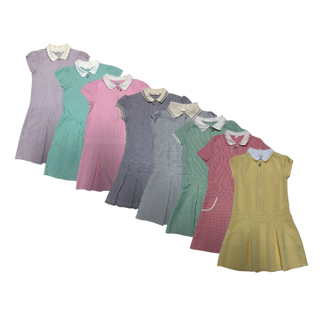 Green gingham with zipper school summer dress