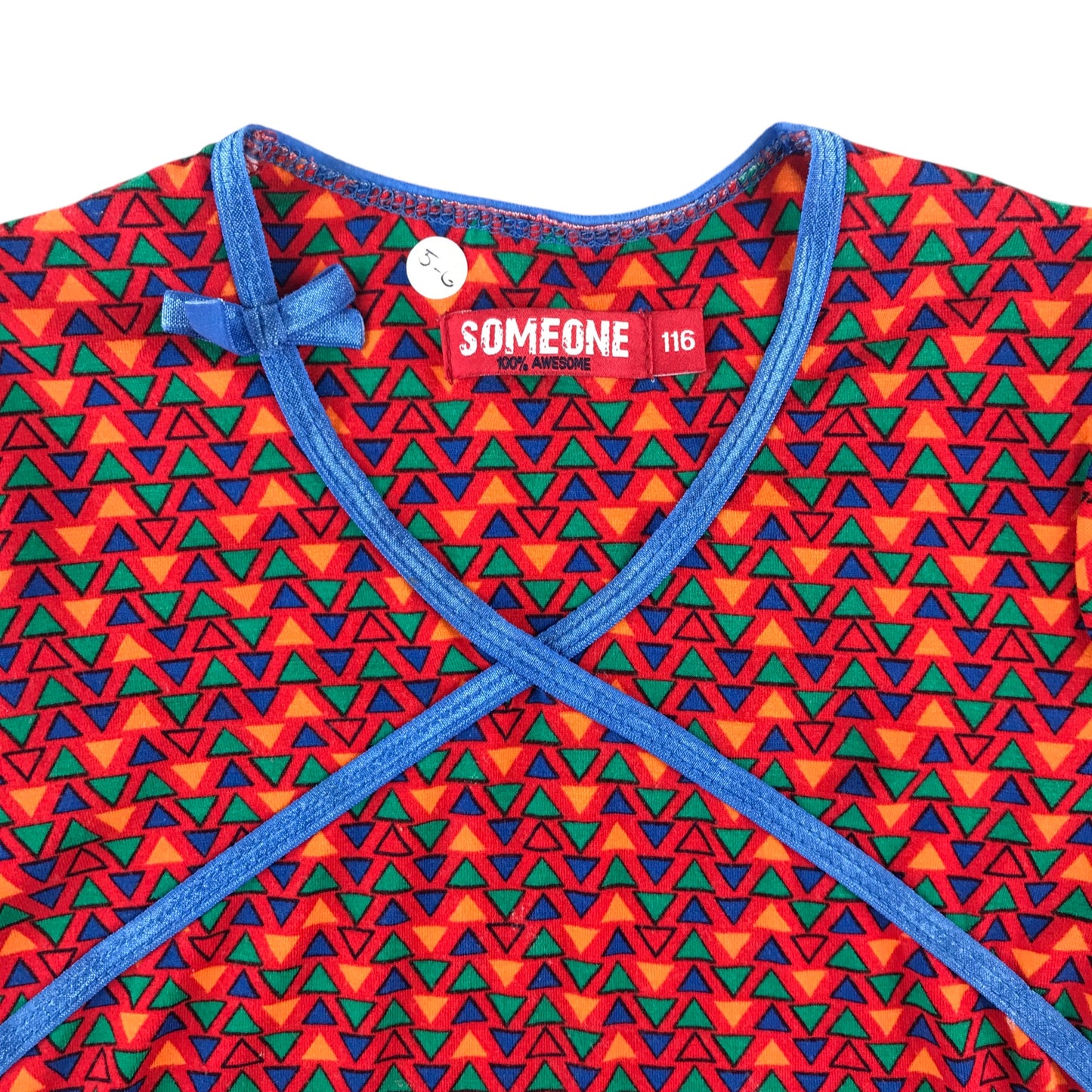 Someone dress 5-6 years red short sleeve geometric pattern print