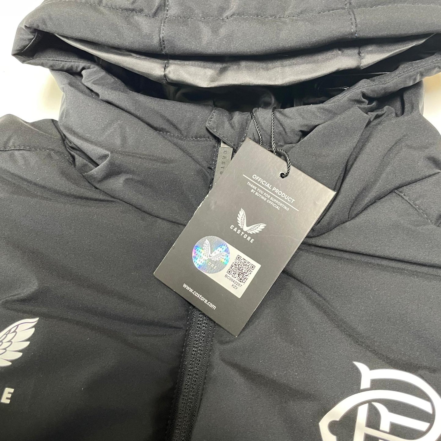 Castore Rangers FC Coaches Long Training Bench Jacket women's size black and blue parka