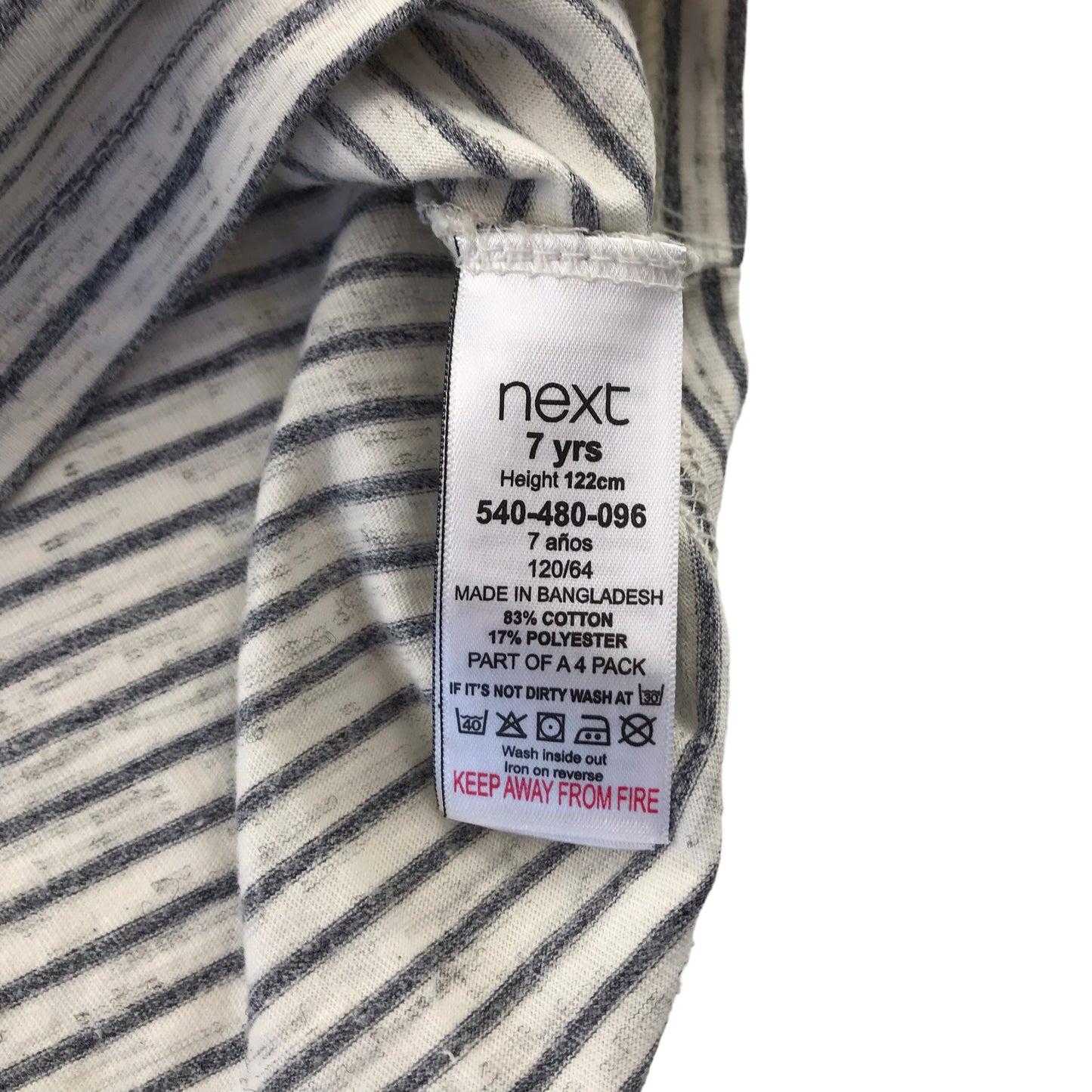 Next T-Shirt 6-7 Years White and Grey Stripes