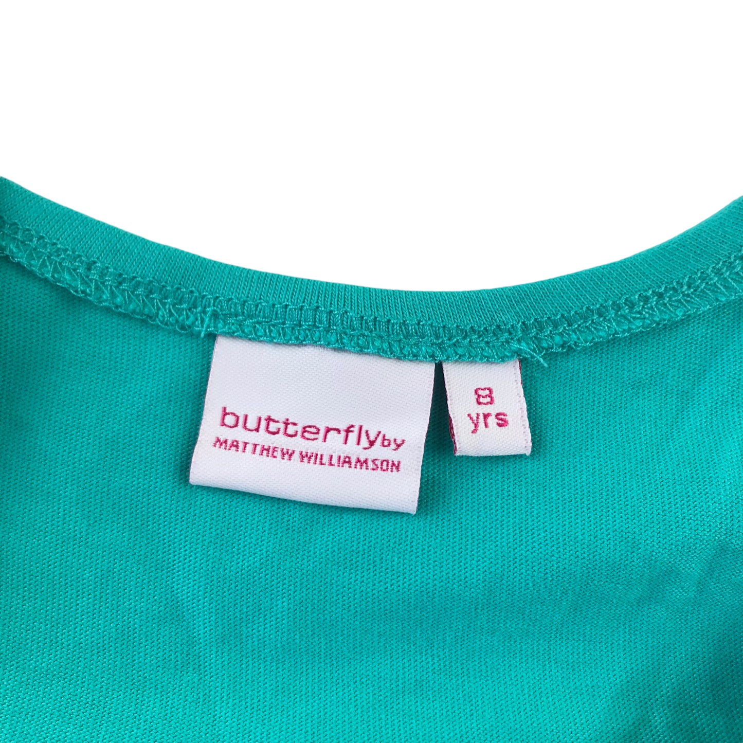 Debenhams Dress Age 8 Turquoise Floral and Butterfly Embroidery Cotton