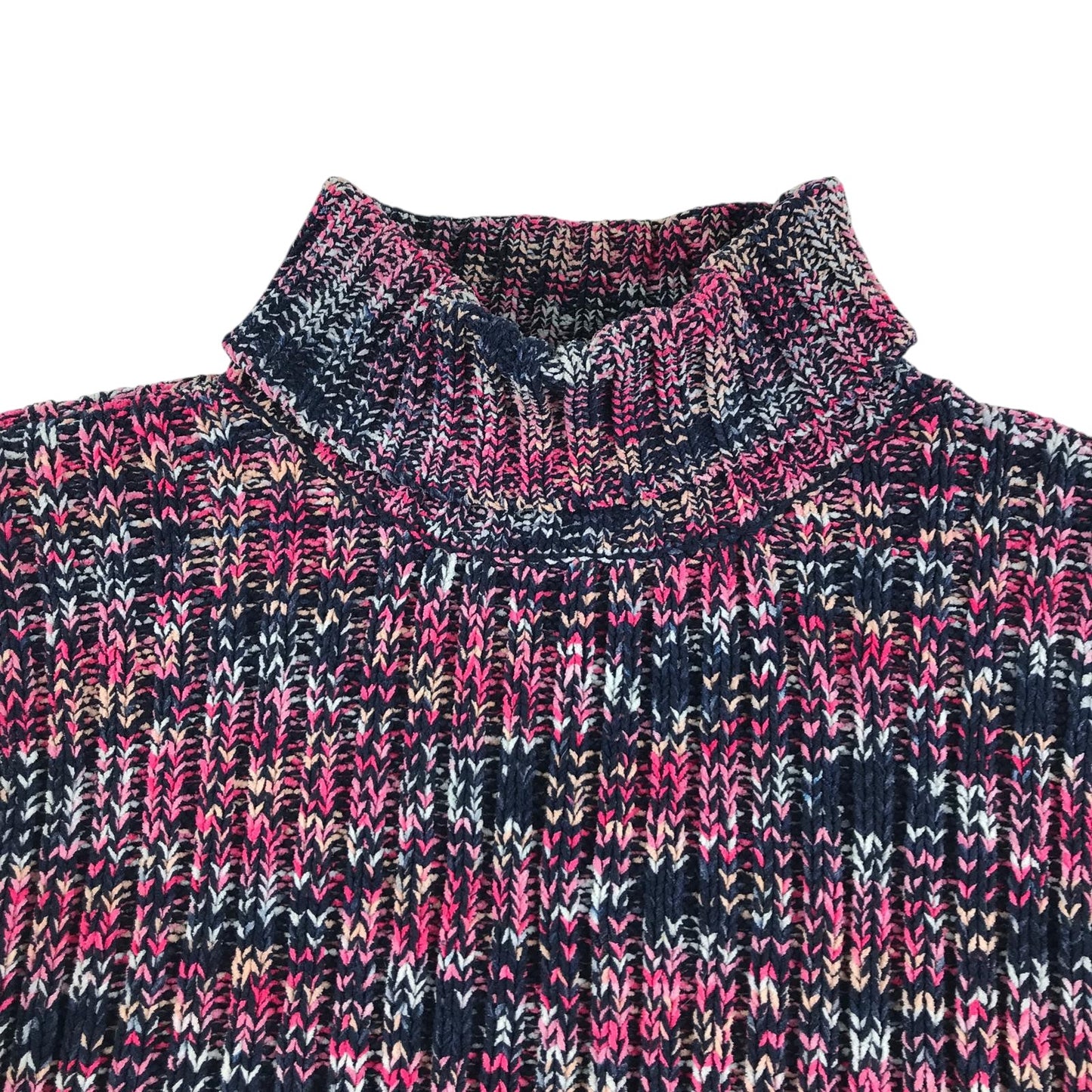 M&S sweater 11-12 years navy and pink cross knitted pattern turtleneck
