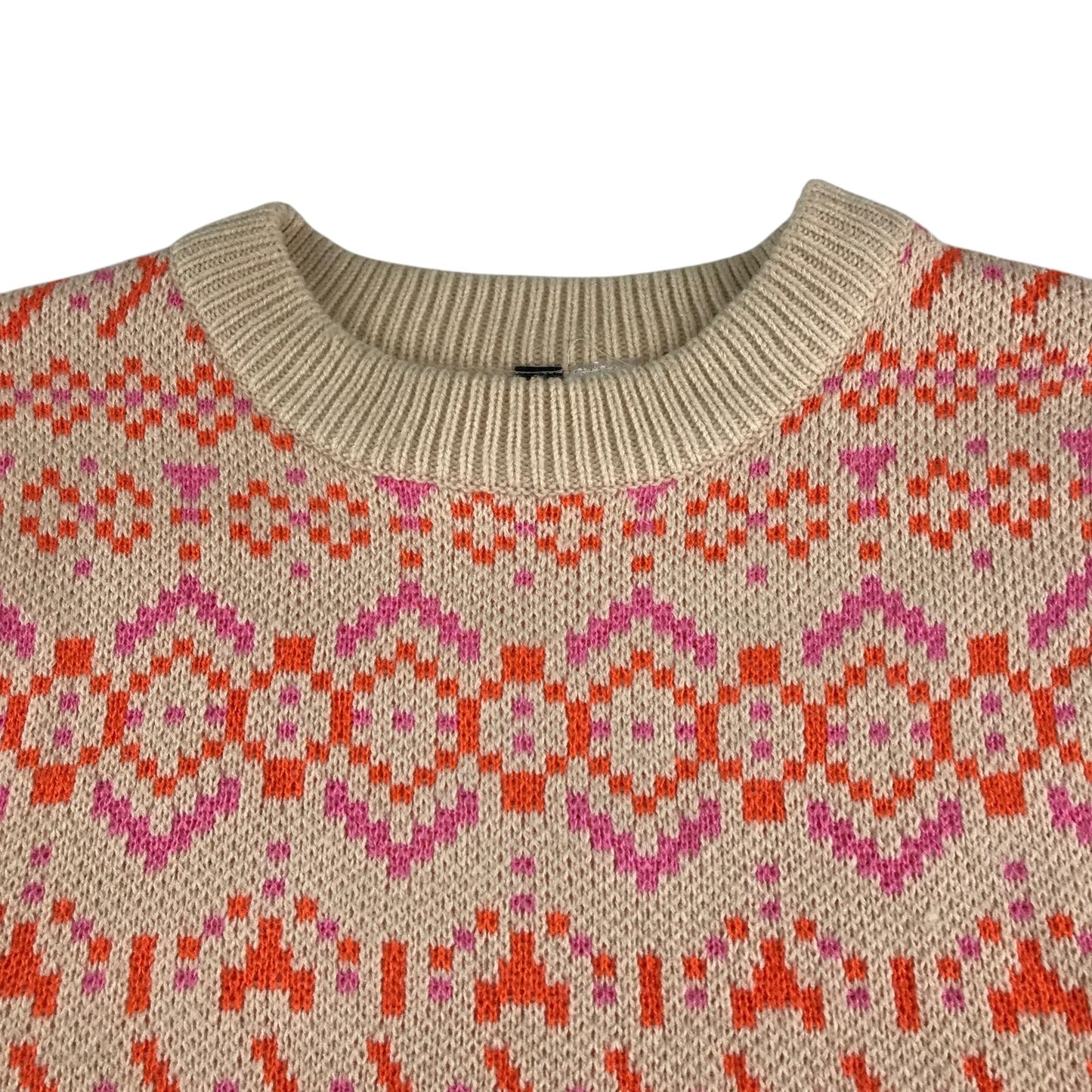 H&M sweater women's S beige with orange and pink pattern design