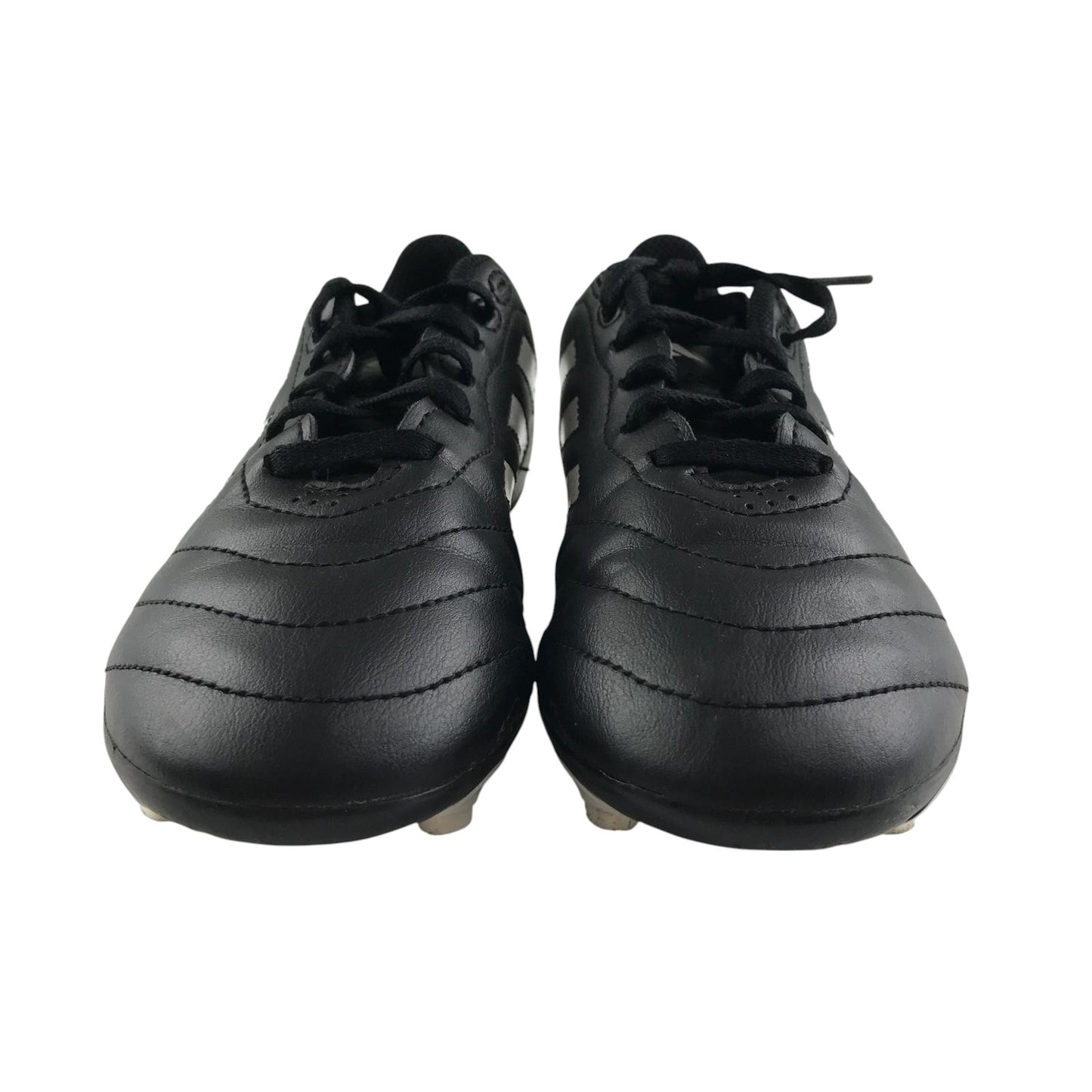 Adidas football boots shoe size UK 2 black with white 3 stripes and plastic studs