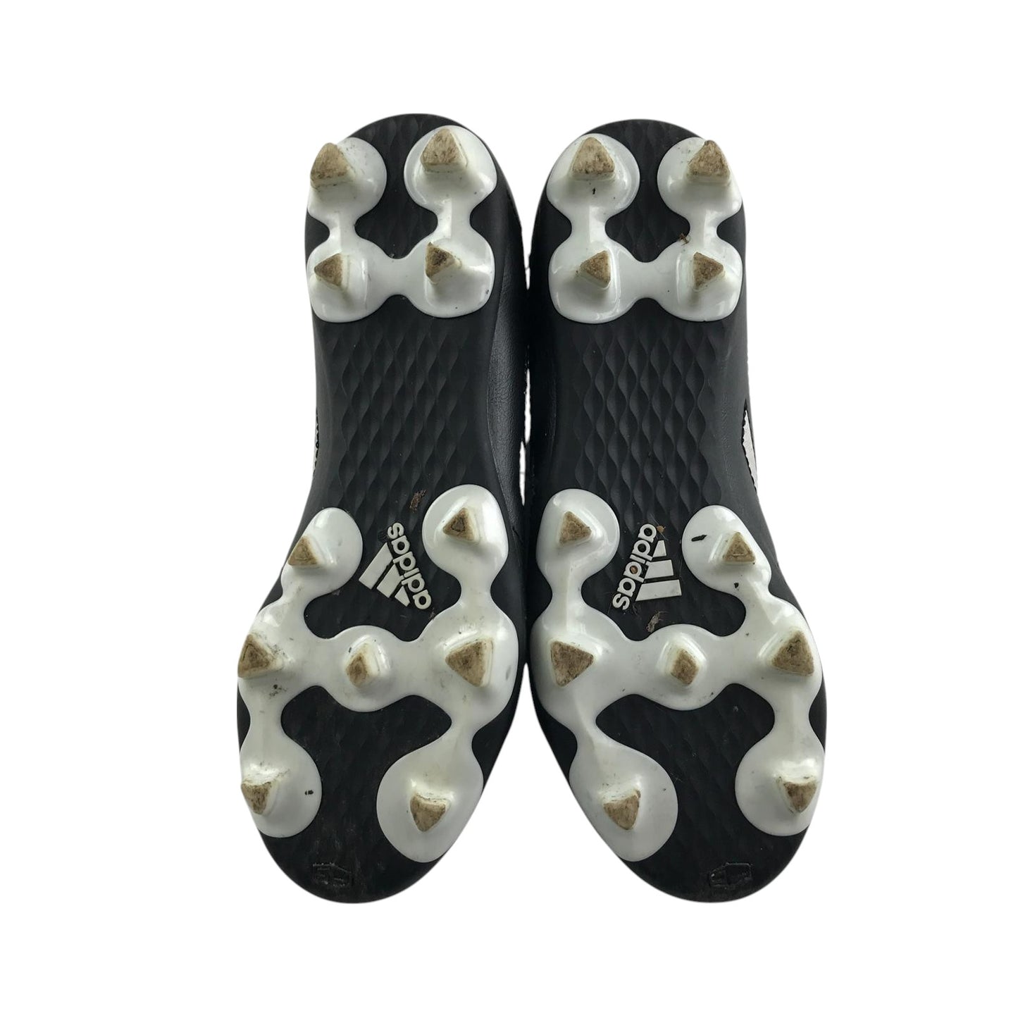 Adidas football boots shoe size UK 2 black with white 3 stripes and plastic studs