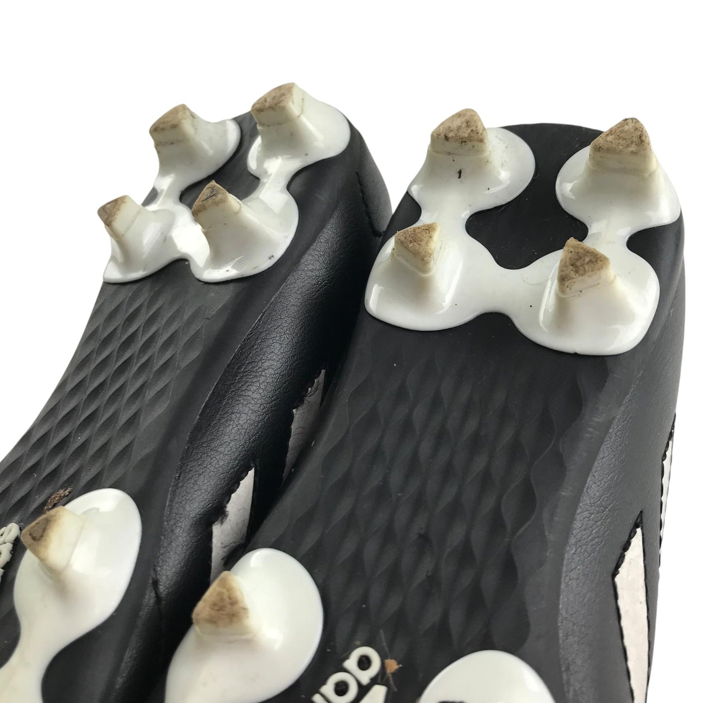 Adidas football boots shoe size UK 2 black with white 3 stripes and plastic studs
