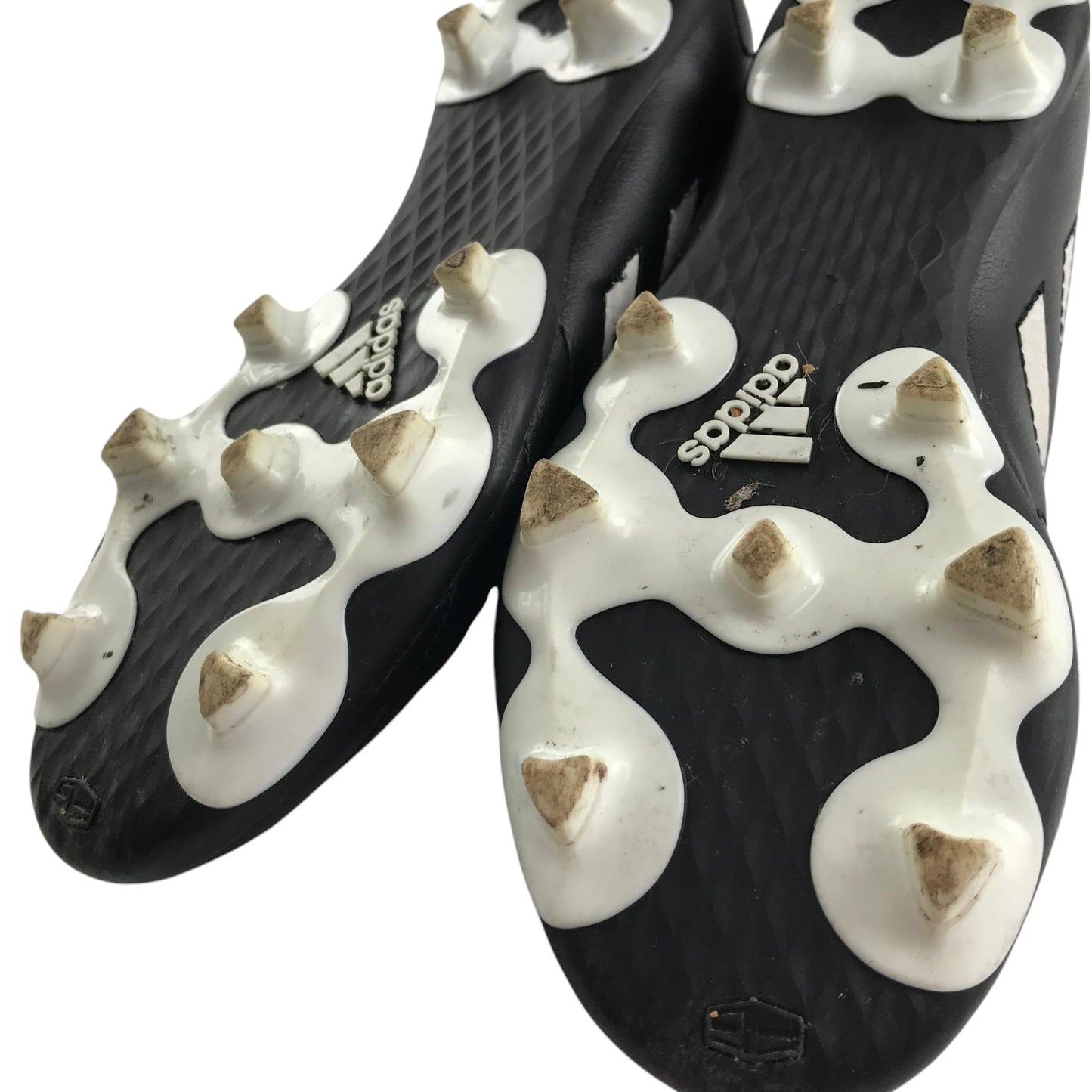 Adidas football boots shoe size UK 2 black with white 3 stripes and plastic studs