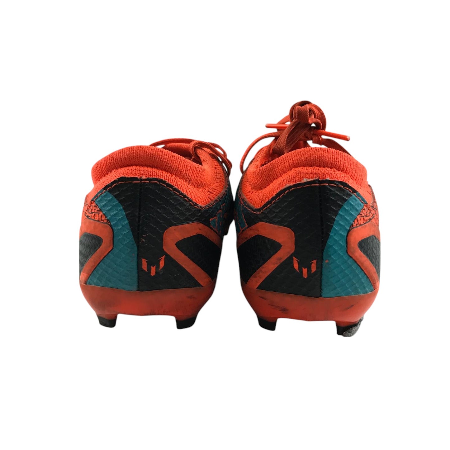 Adidas football boots shoe size UK 1 orange blue and back colourway plastic studs
