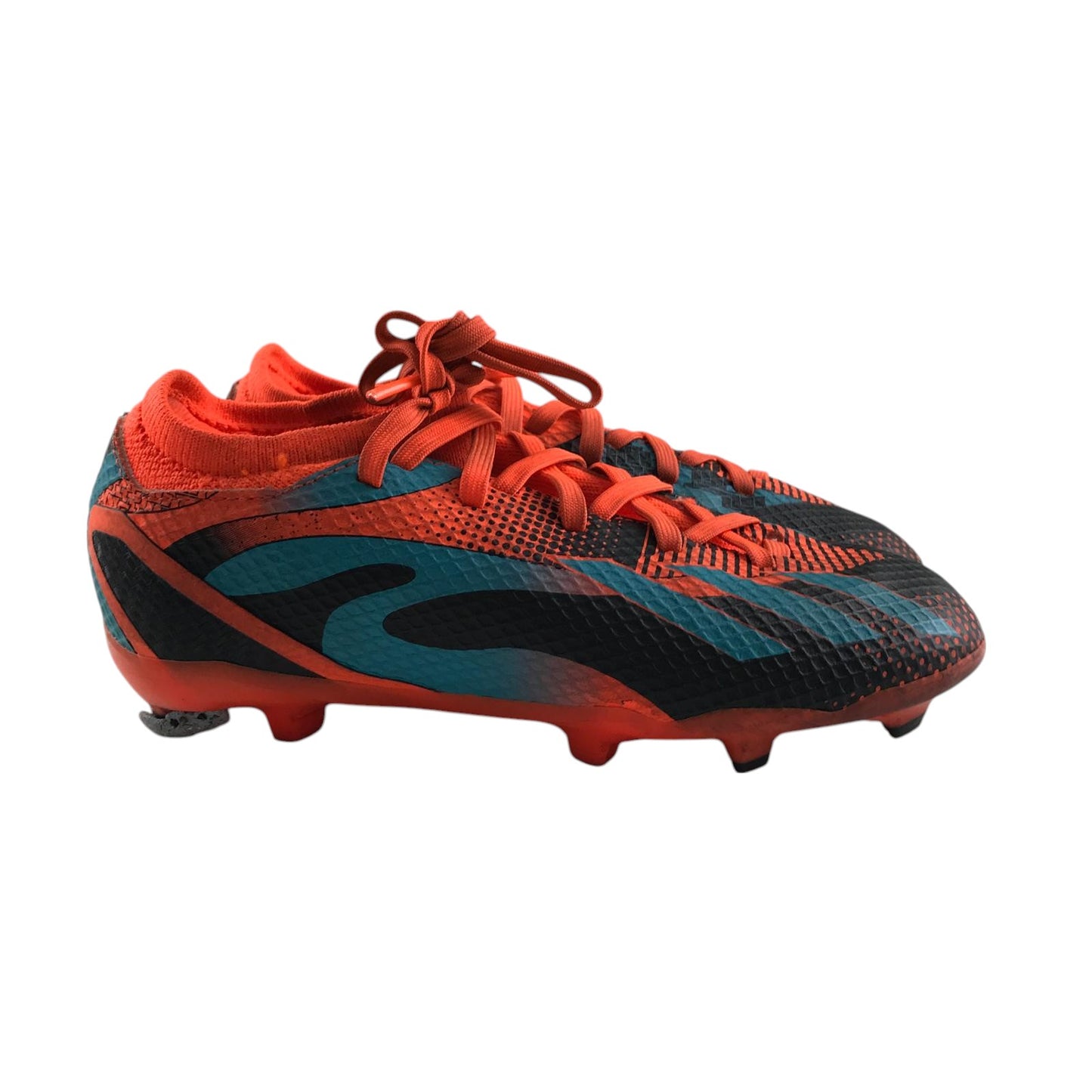 Adidas football boots shoe size UK 1 orange blue and back colourway plastic studs