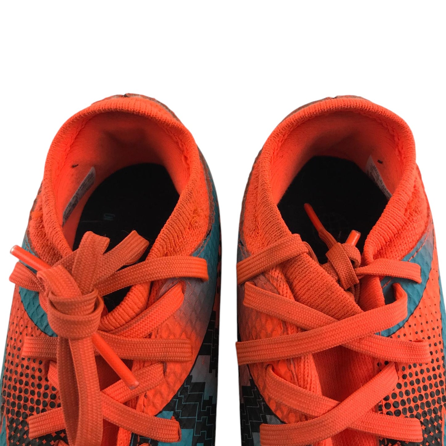 Adidas football boots shoe size UK 1 orange blue and back colourway plastic studs