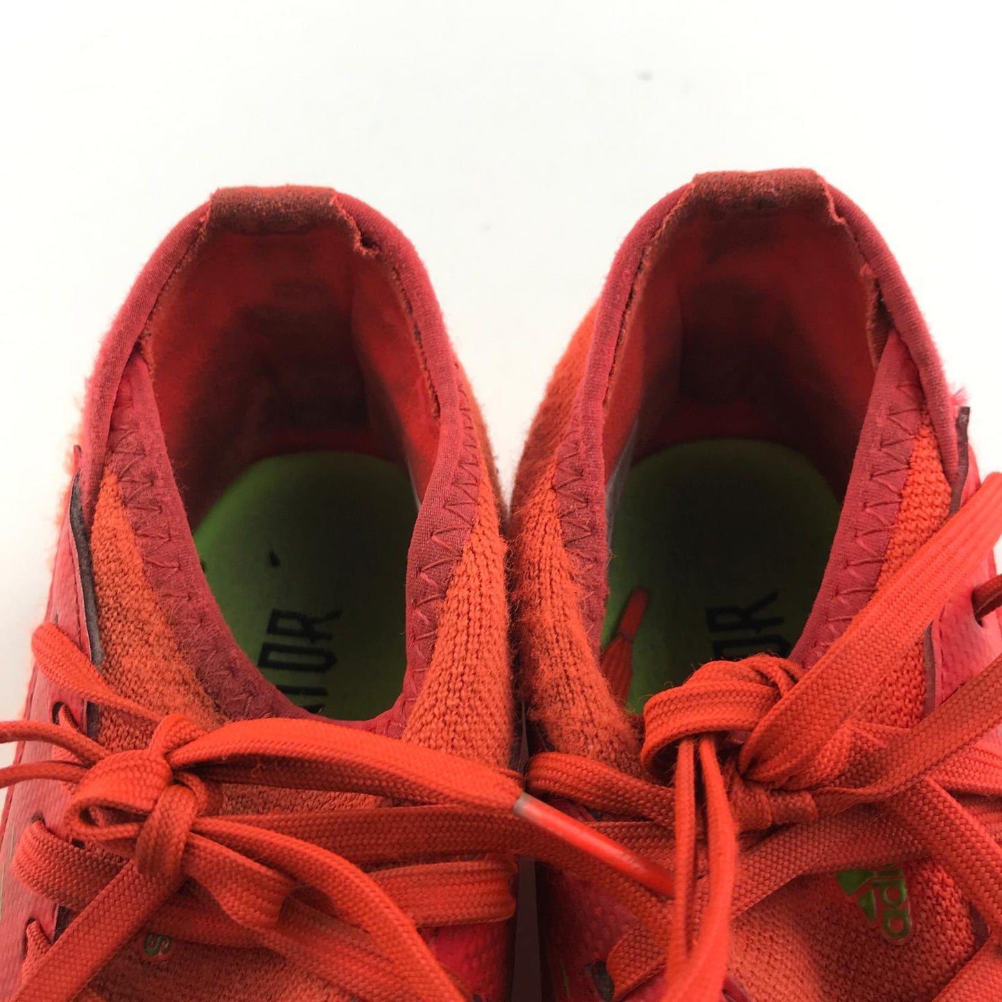 Adidas football boots shoe size UK 1 orange with green detailing and plastic studs