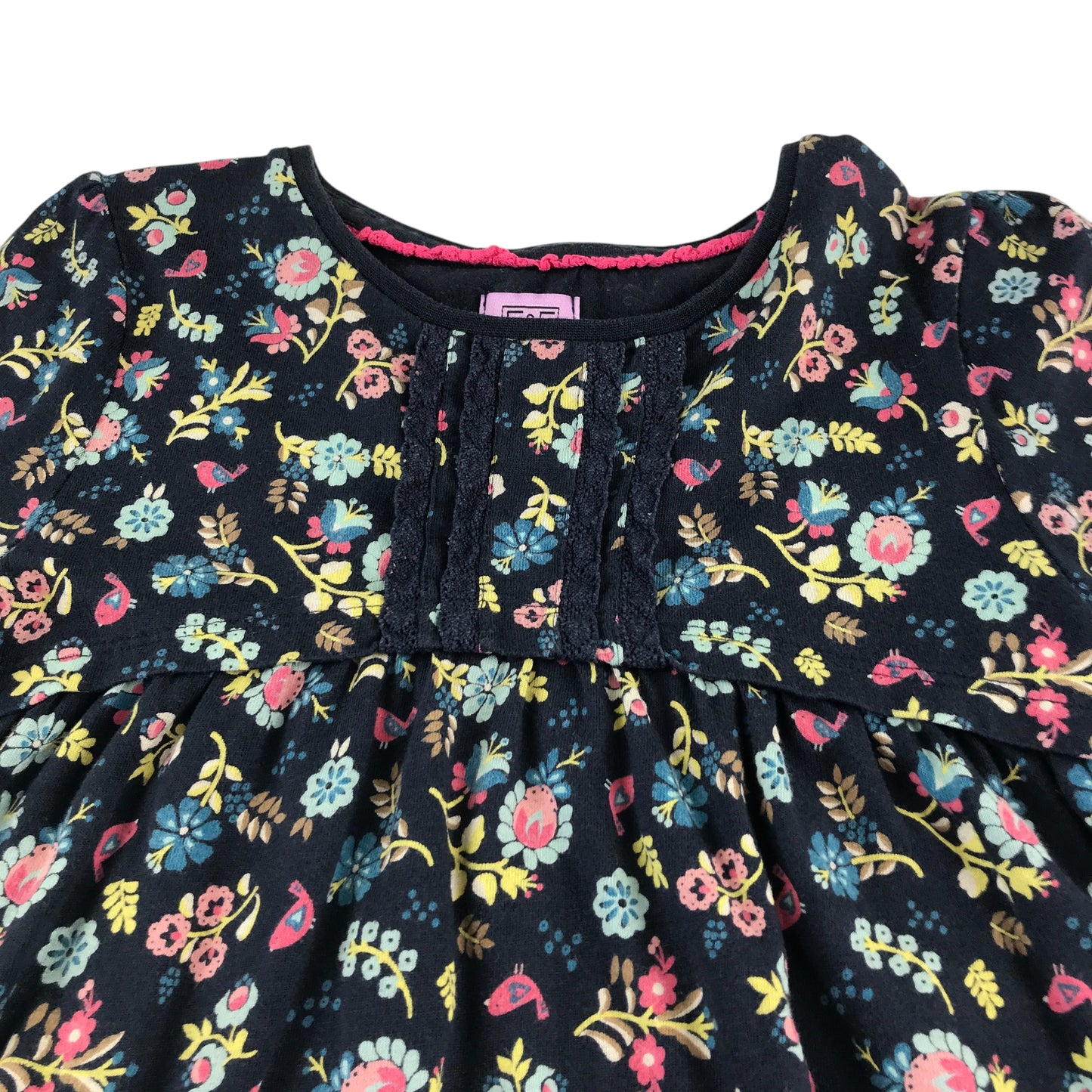 F&F dress 6-7 years navy blue and multicolour floral long sleeve cotton