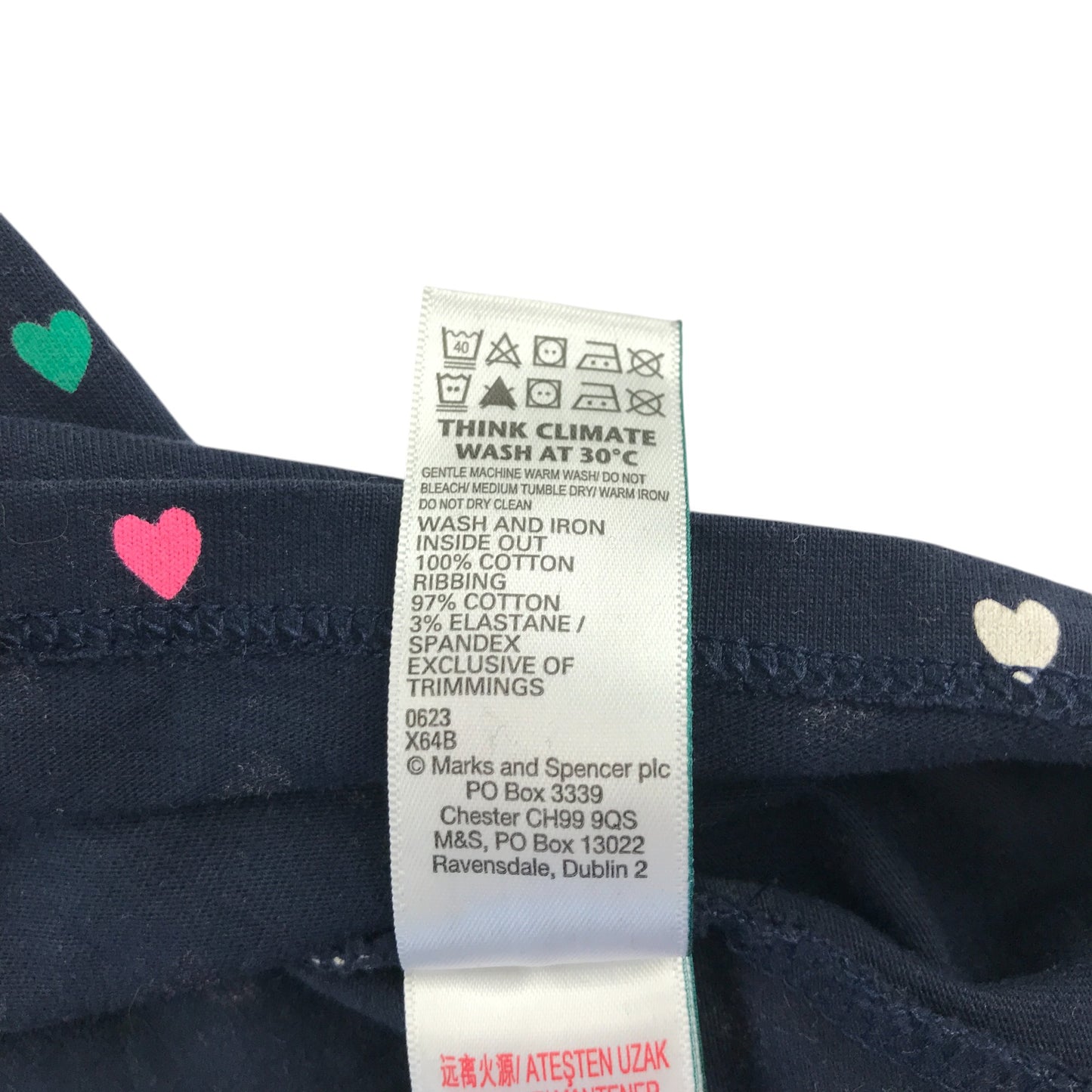 M&S dress 6-7 years navy blue multicolour love hearts cotton