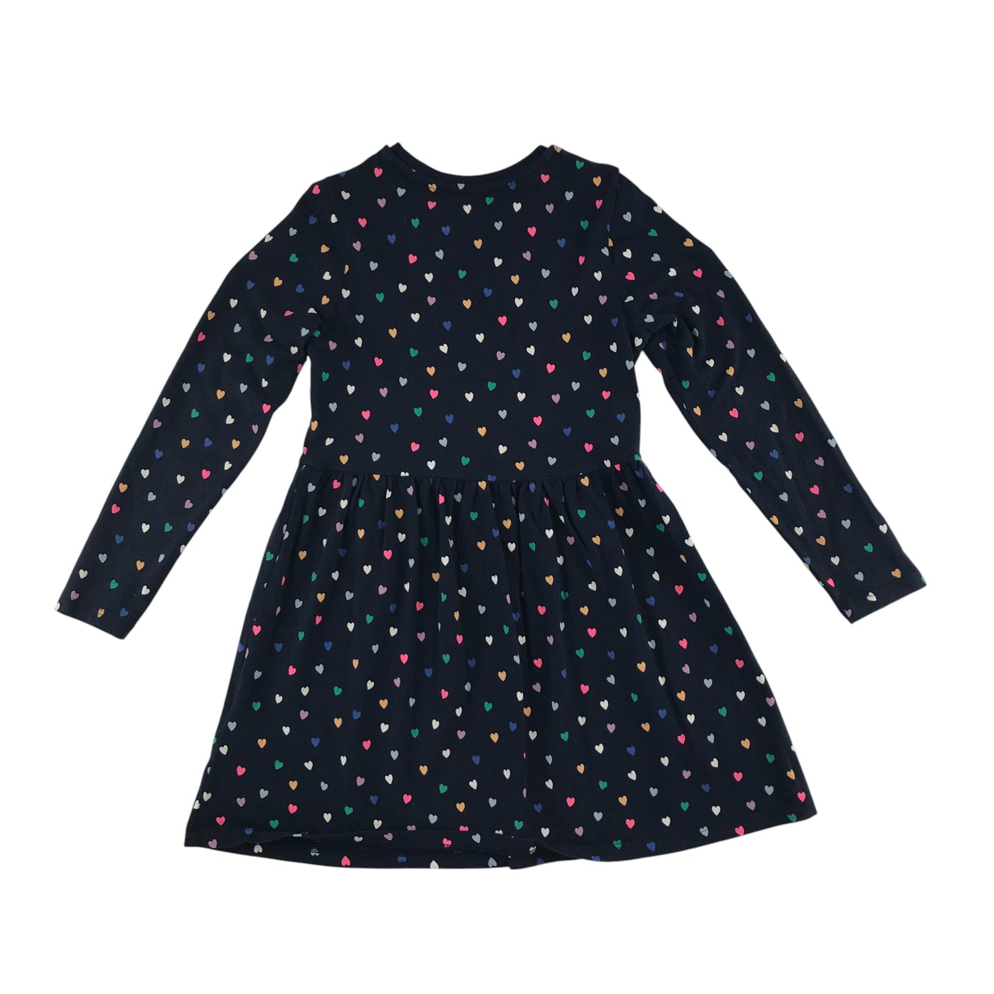 M&S dress 6-7 years navy blue multicolour love hearts cotton