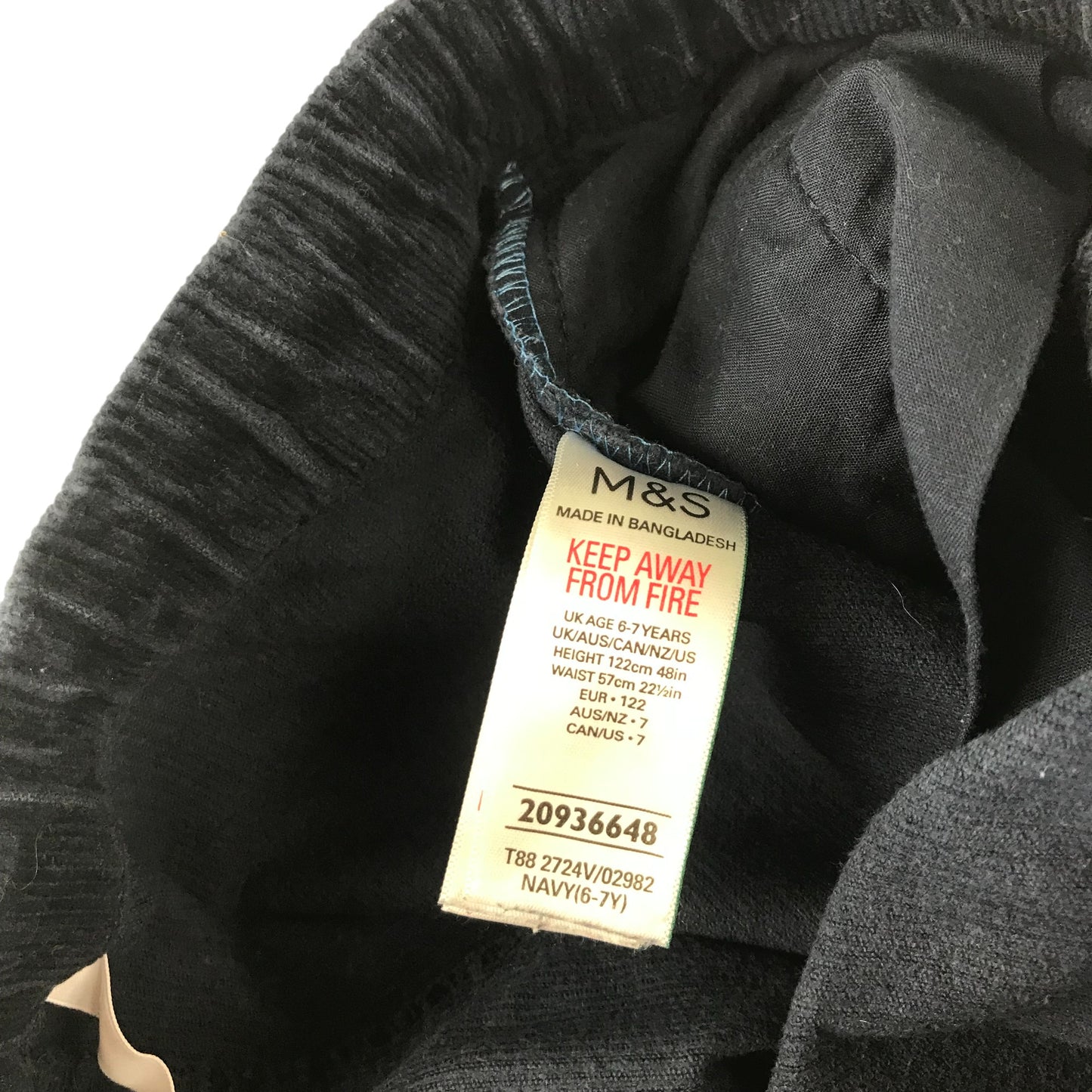 M&S trousers 6-7 years navy plain corduroy