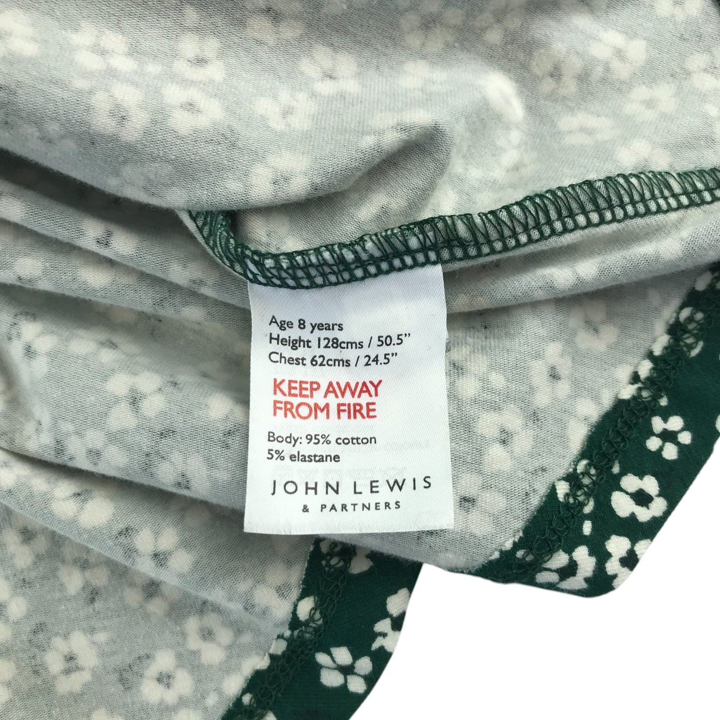 John Lewis dress 7-8 years green floral long sleeve drop waist