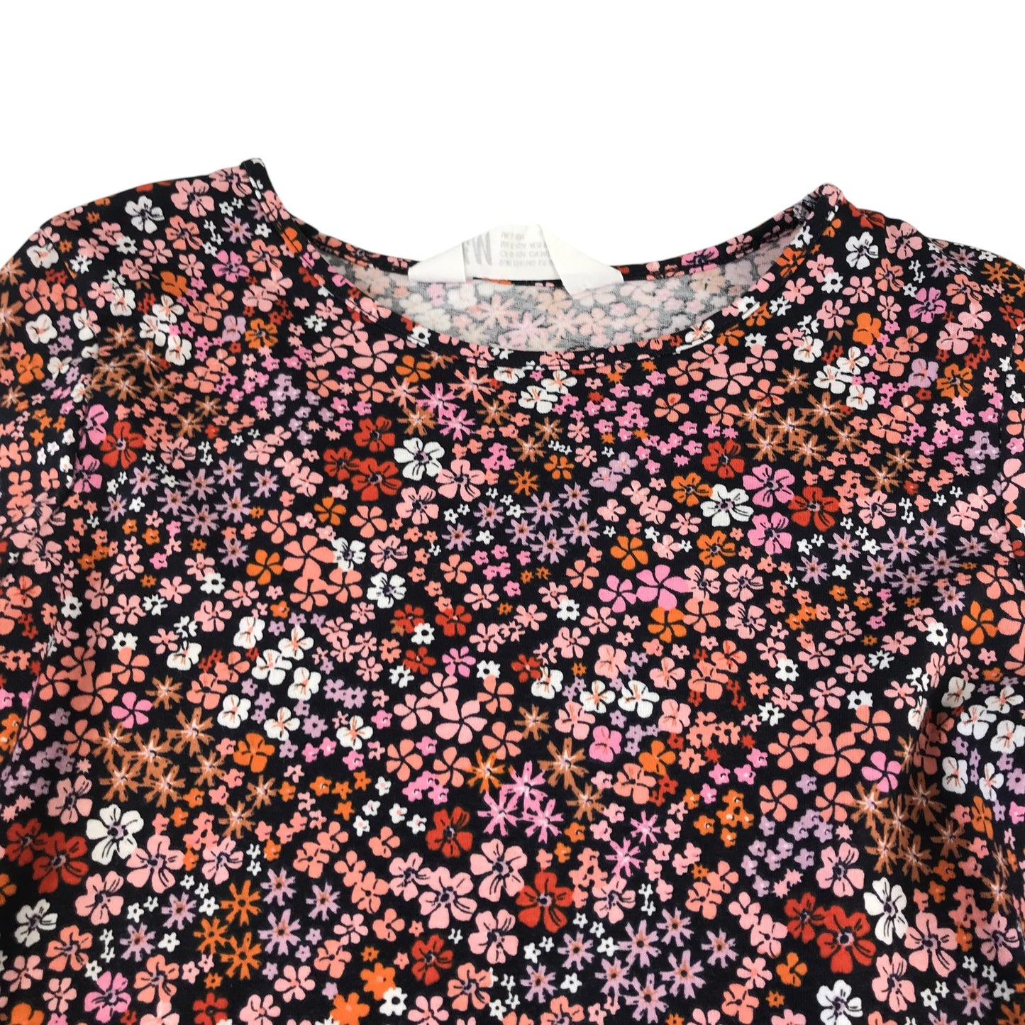 H&M dress 8-10 years pink red black floral long sleeve cotton