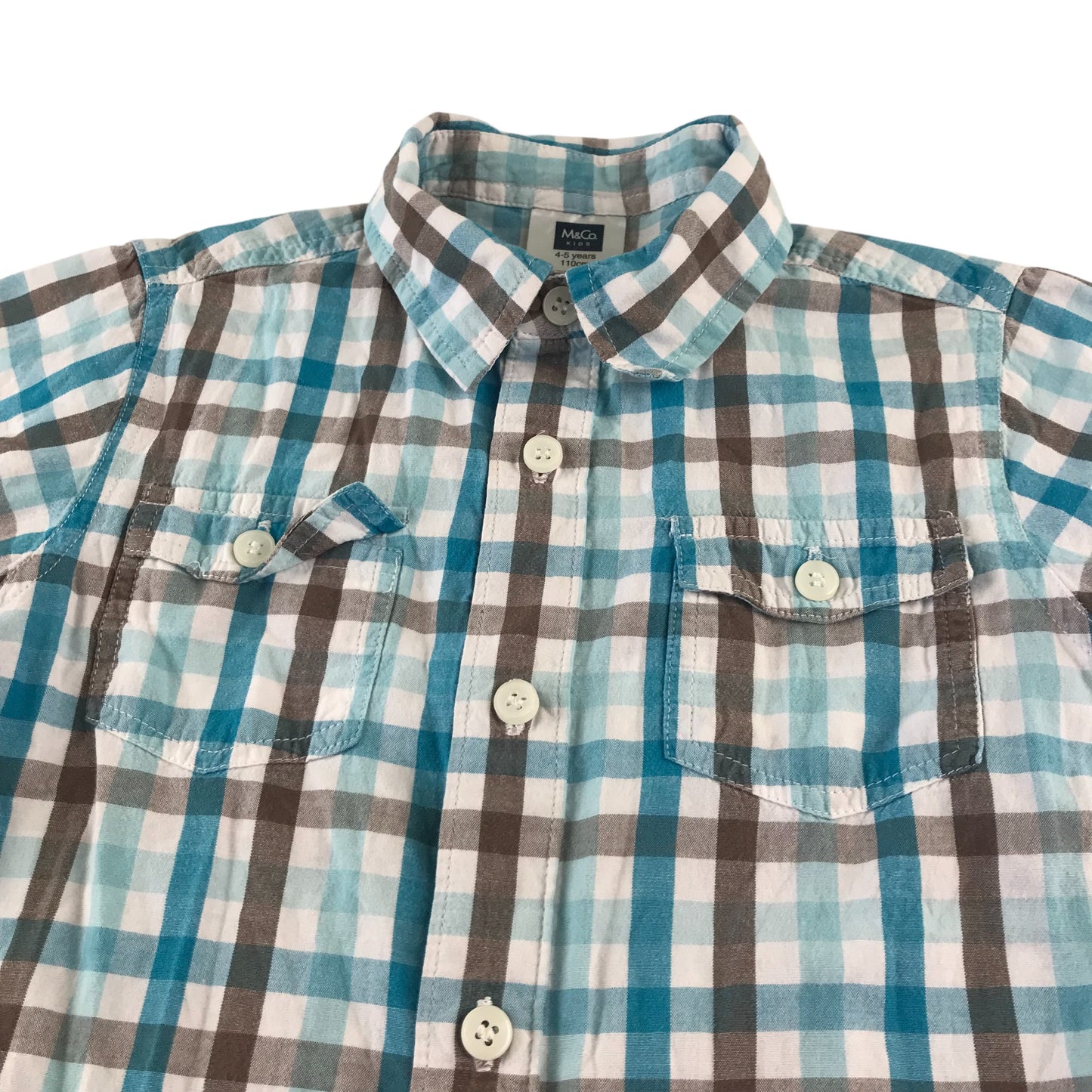 M&Co shirt 4-5 years white light blue checked cotton