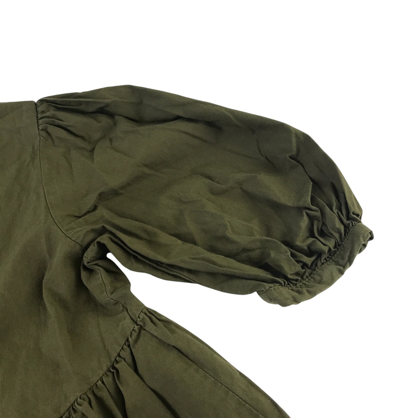 Next dress 6 years khaki plain tiered hem 3/4 length sleeve cotton