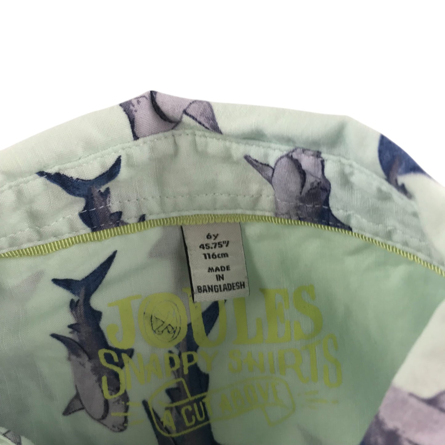 Joules shirt 5-6 years mint green shark print cotton