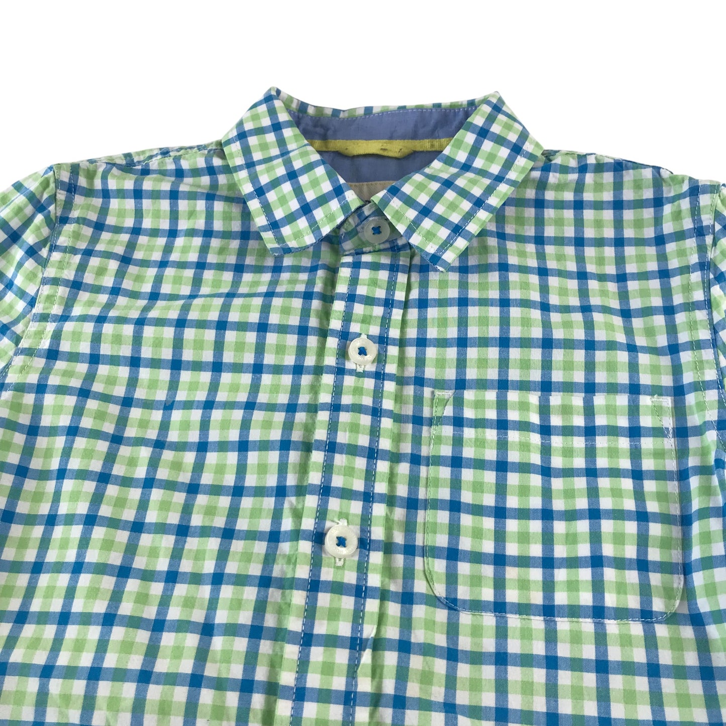 Mini Boden shirt 5-6 years green blue and white checked patterned design cotton
