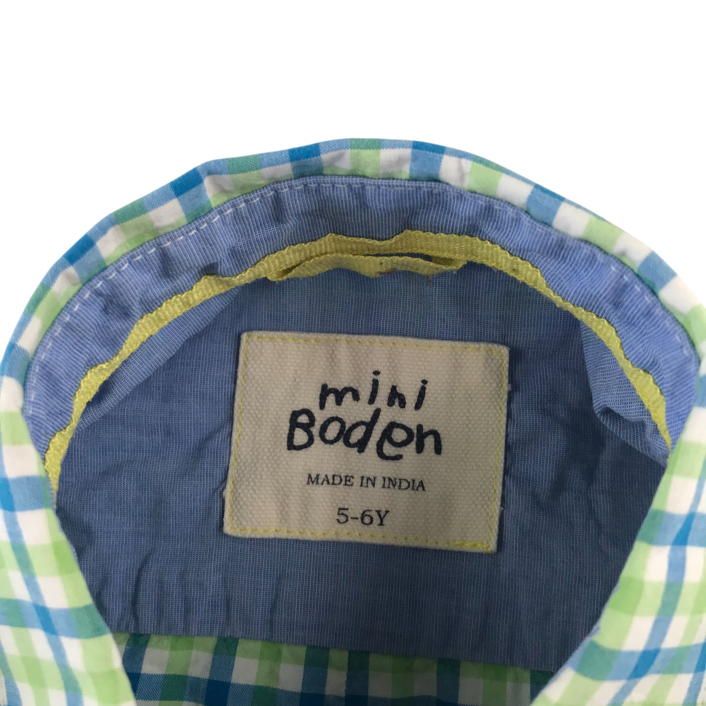 Mini Boden shirt 5-6 years green blue and white checked patterned design cotton