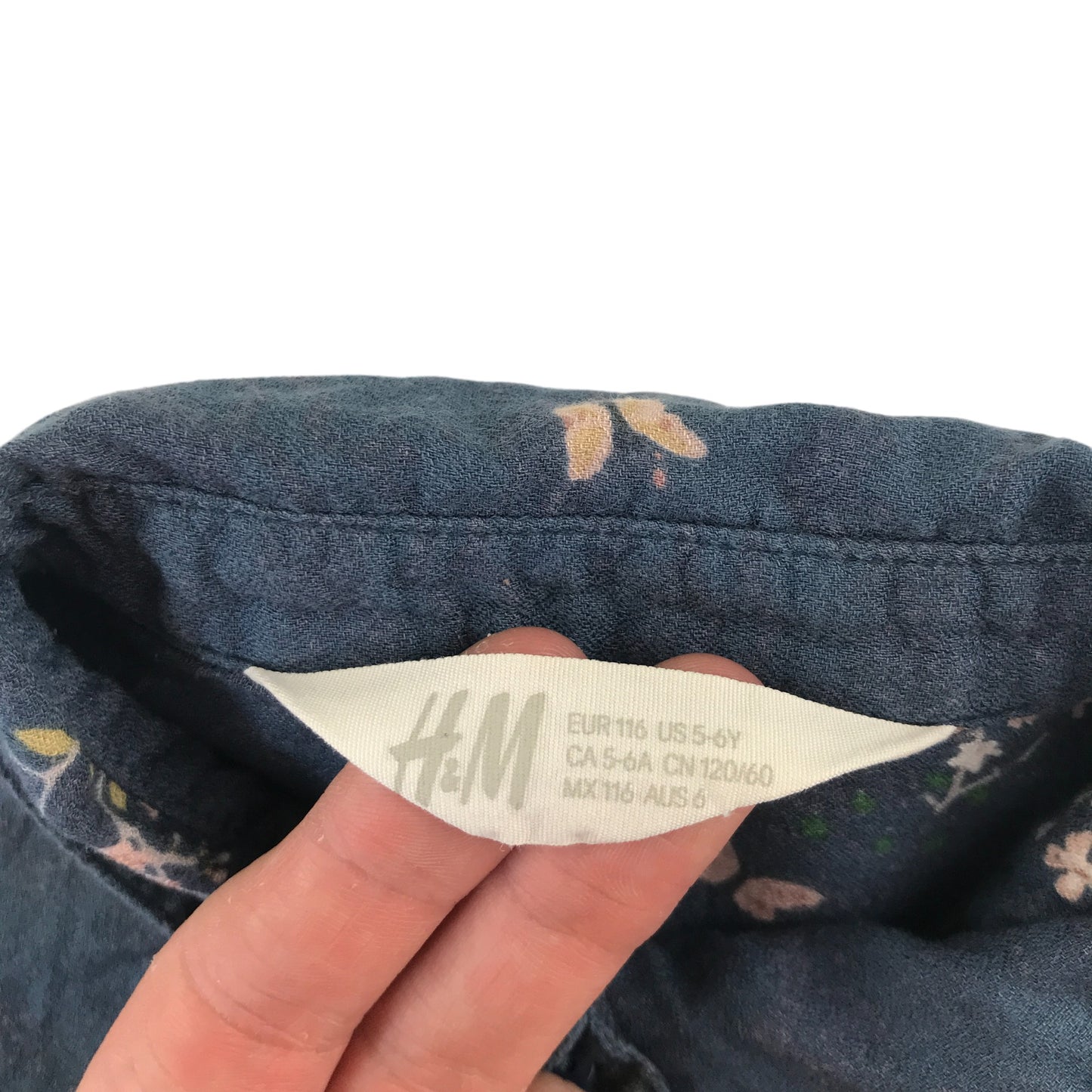 H&M dress 5-6 years navy blue floral bird and butterfly design