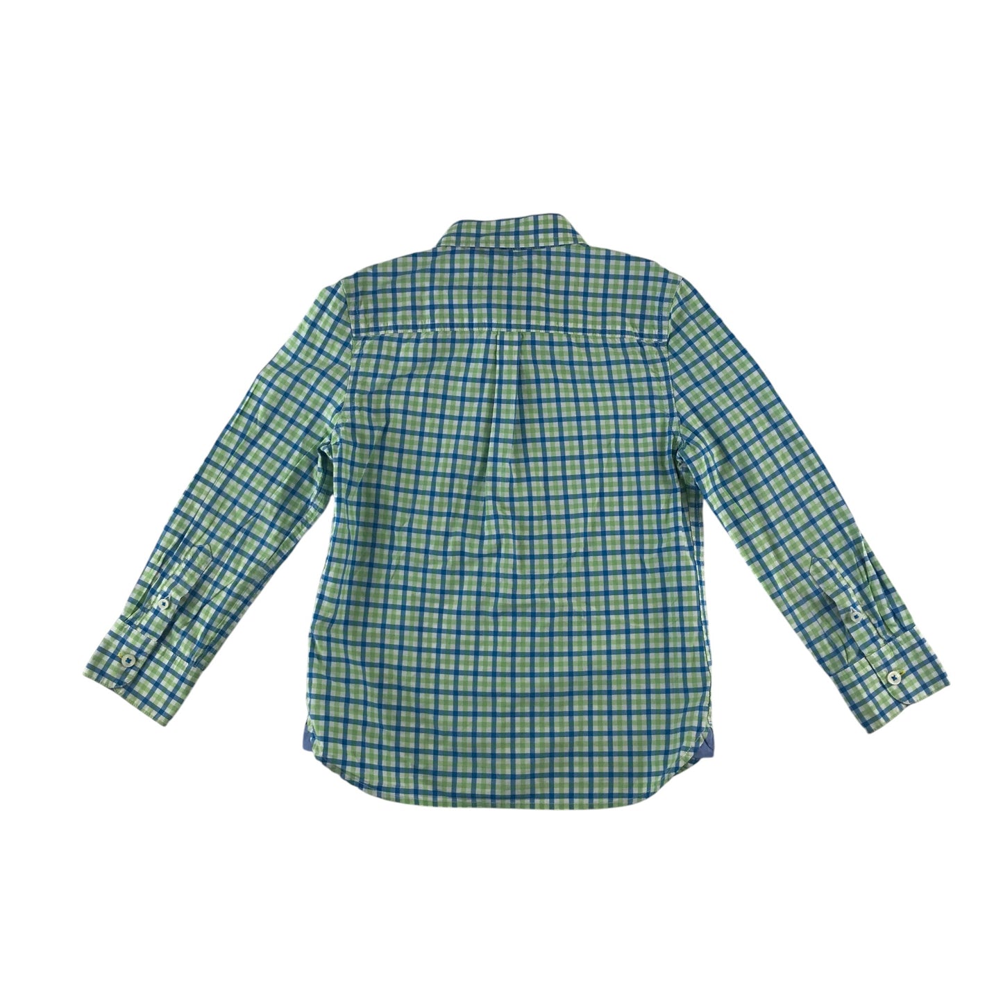 Mini Boden shirt 5-6 years green blue and white checked patterned design cotton