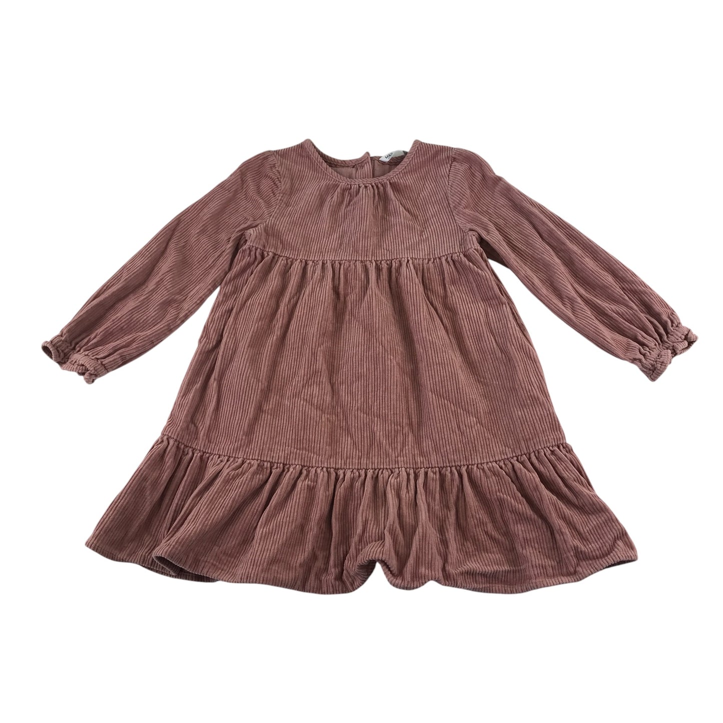 M&S dress 5-6 years pink plain corduroy texture tiered A-line cotton