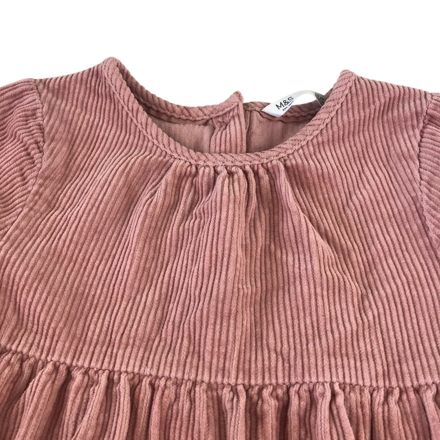 M&S dress 5-6 years pink plain corduroy texture tiered A-line cotton