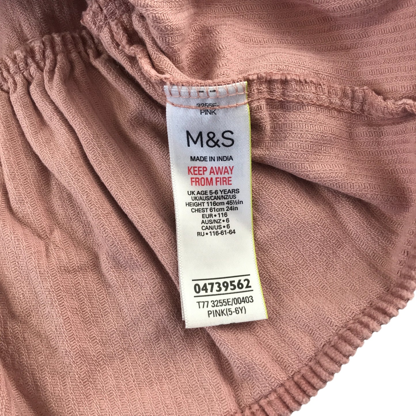 M&S dress 5-6 years pink plain corduroy texture tiered A-line cotton