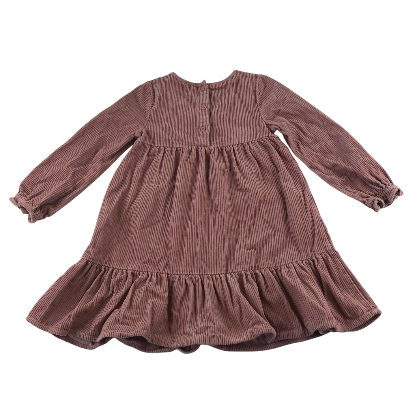 M&S dress 5-6 years pink plain corduroy texture tiered A-line cotton