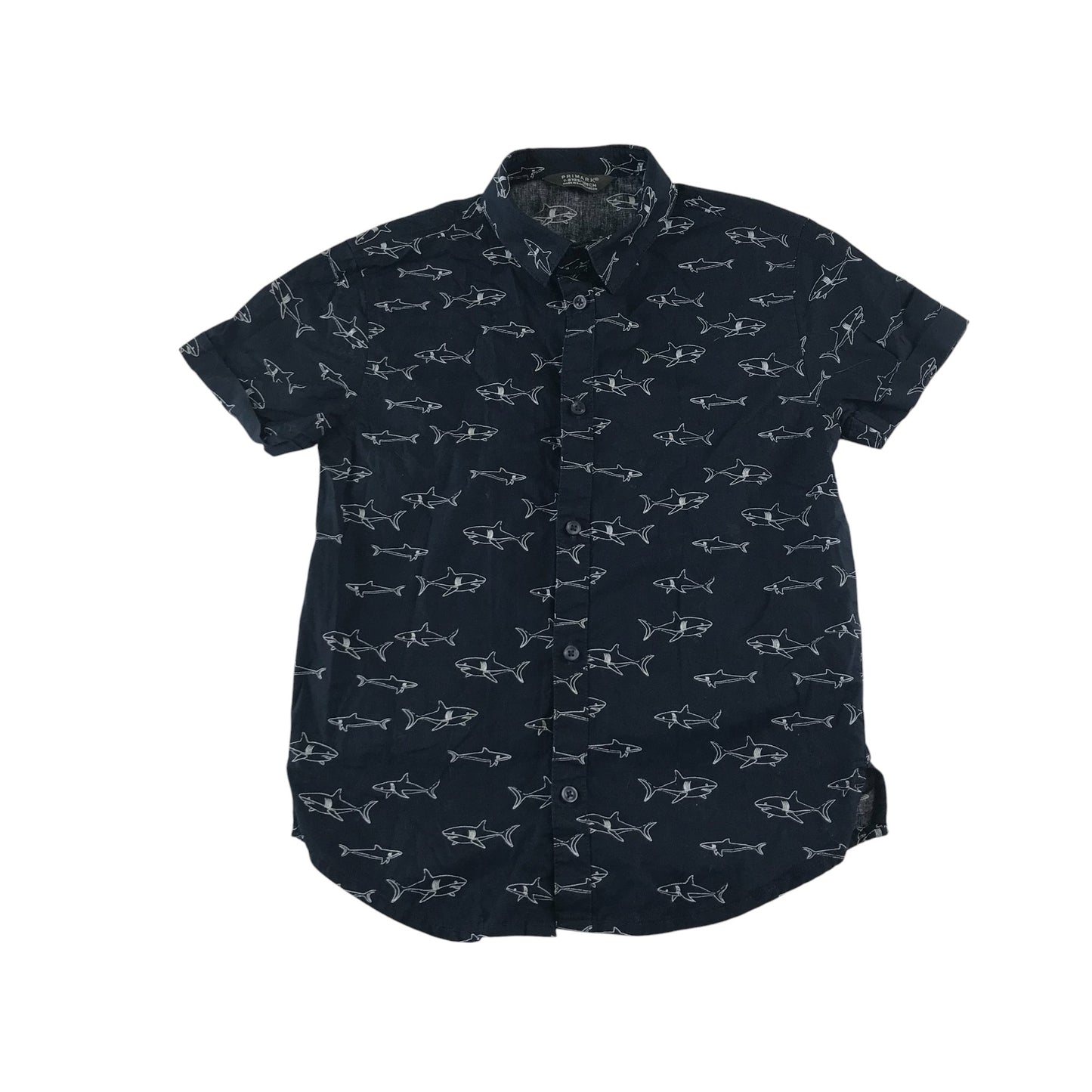 Primark shirt 7-8 years navy shark print design cotton
