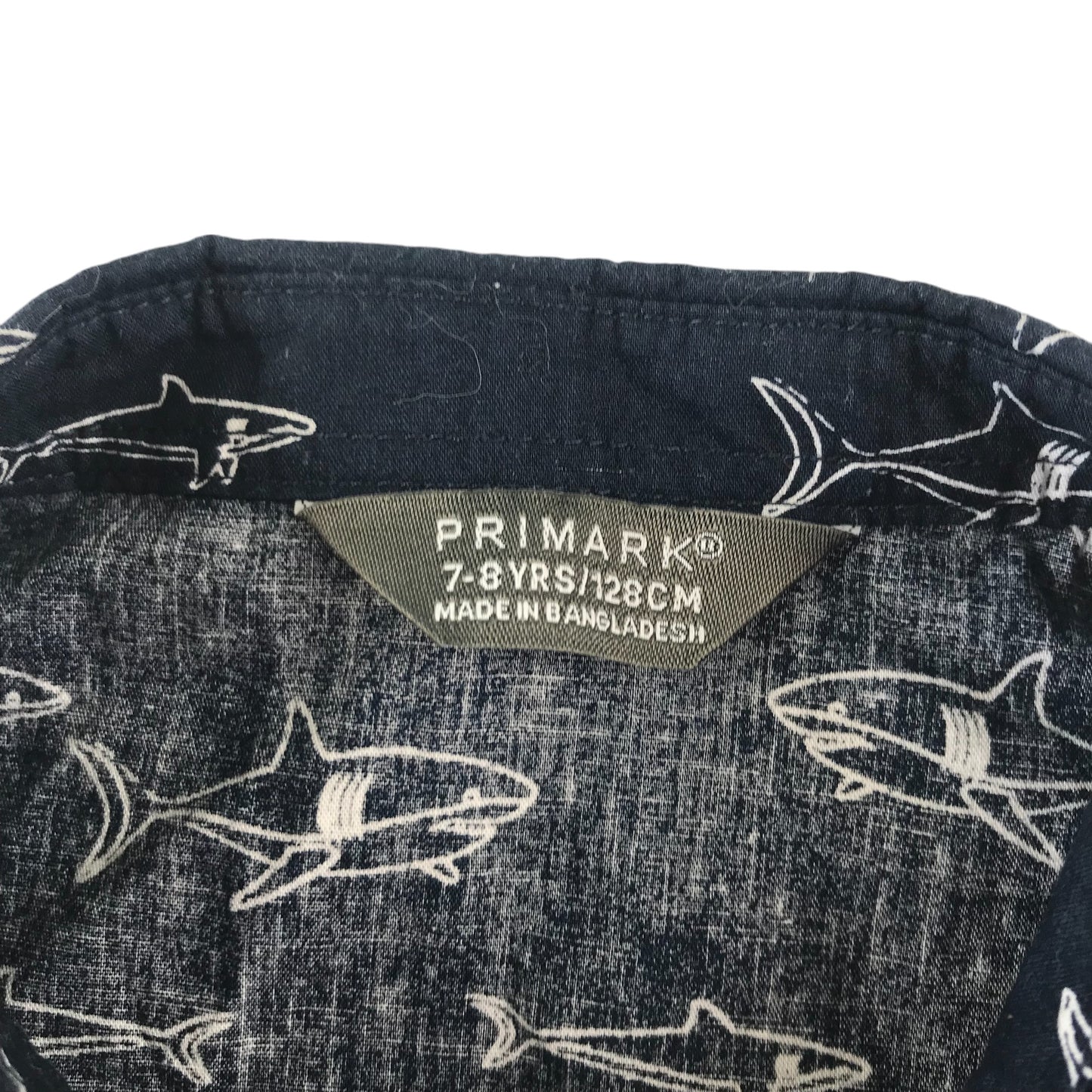 Primark shirt 7-8 years navy shark print design cotton