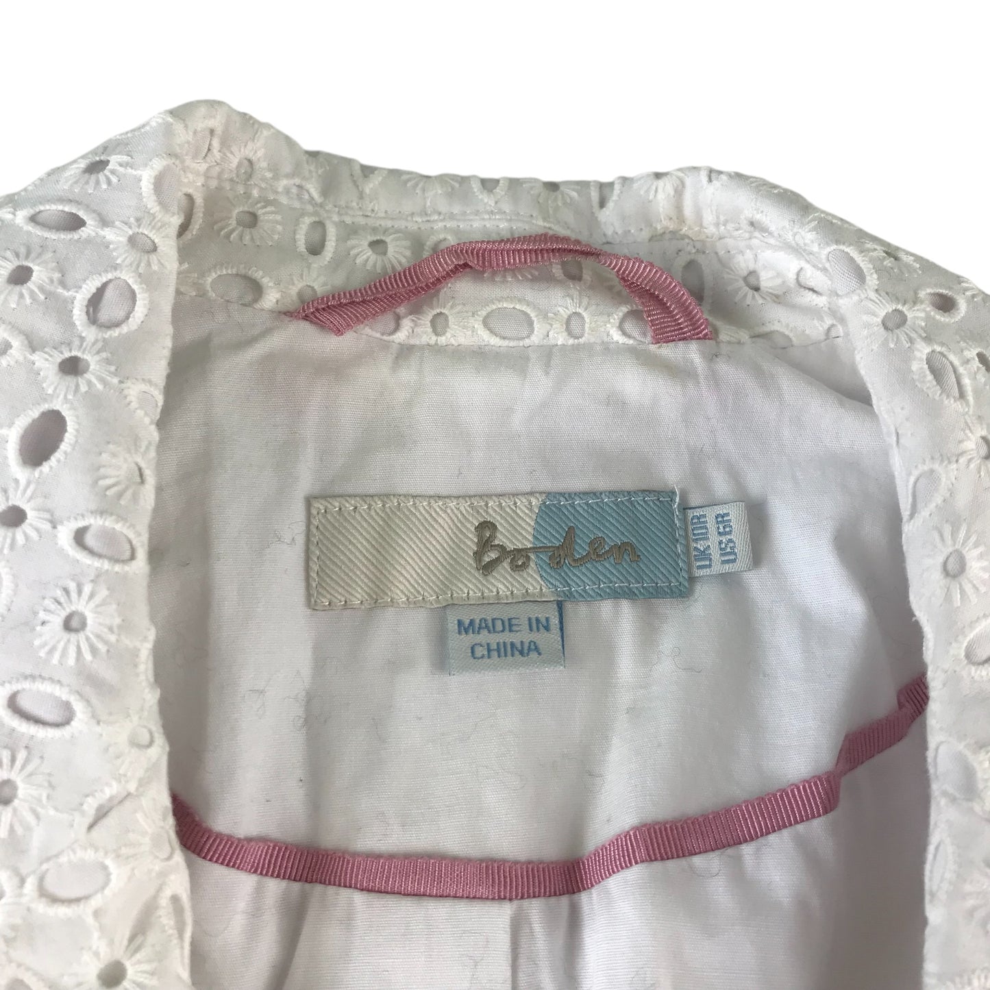 Boden blazer women's size 10 white embroidered cotton
