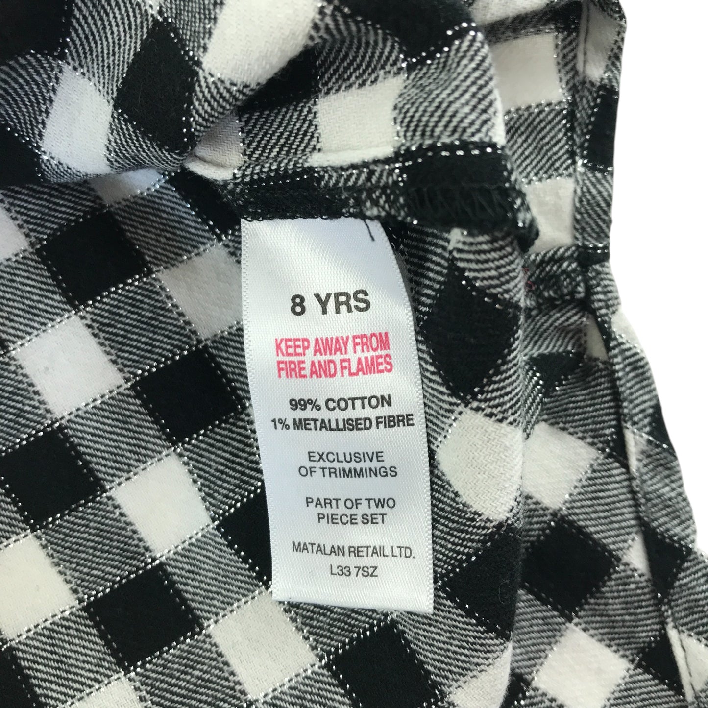 Matalan dress 8 years black and white checked shirt dress with sparkles