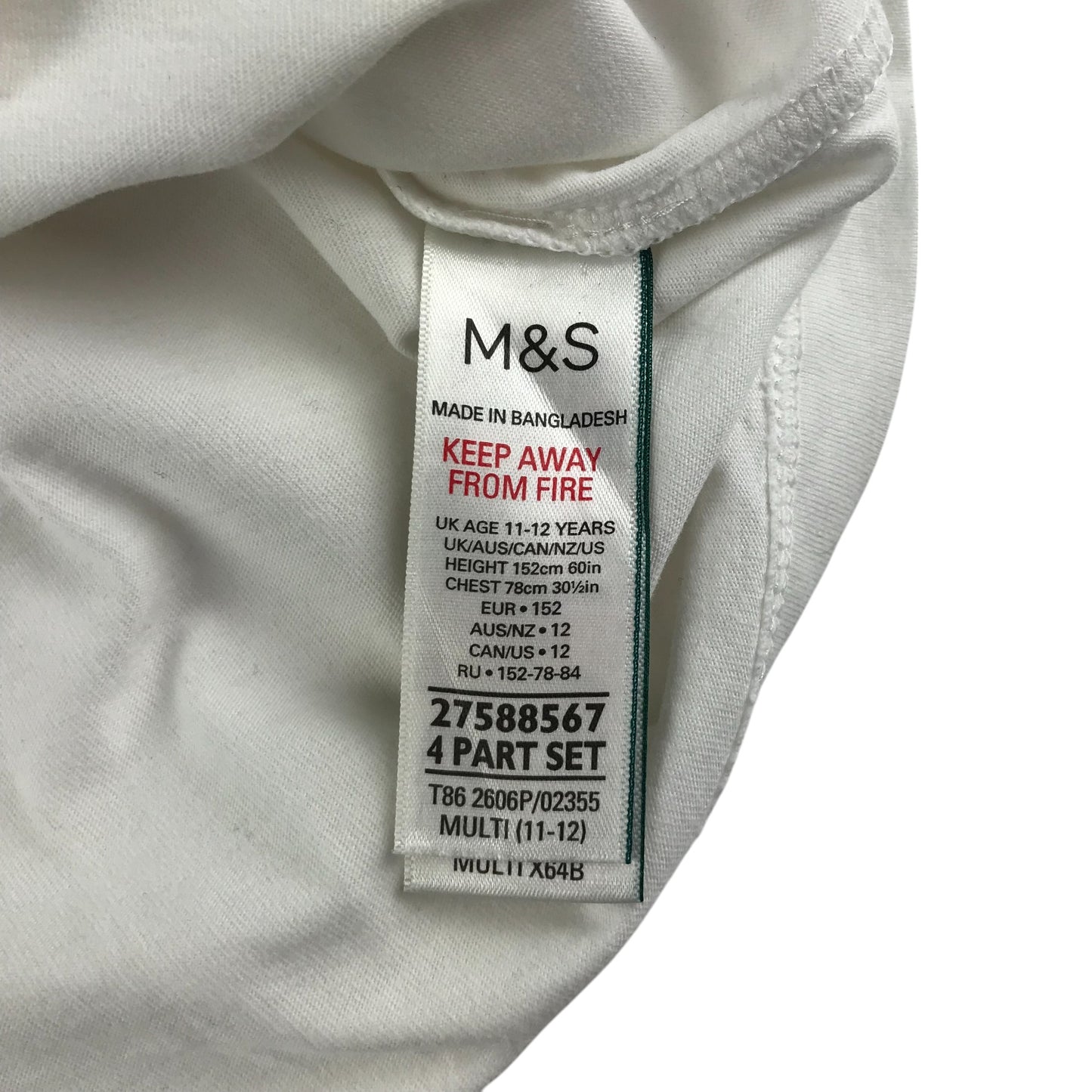 M&S t-shirt 11-12 years white Pawjama party long sleeve cotton