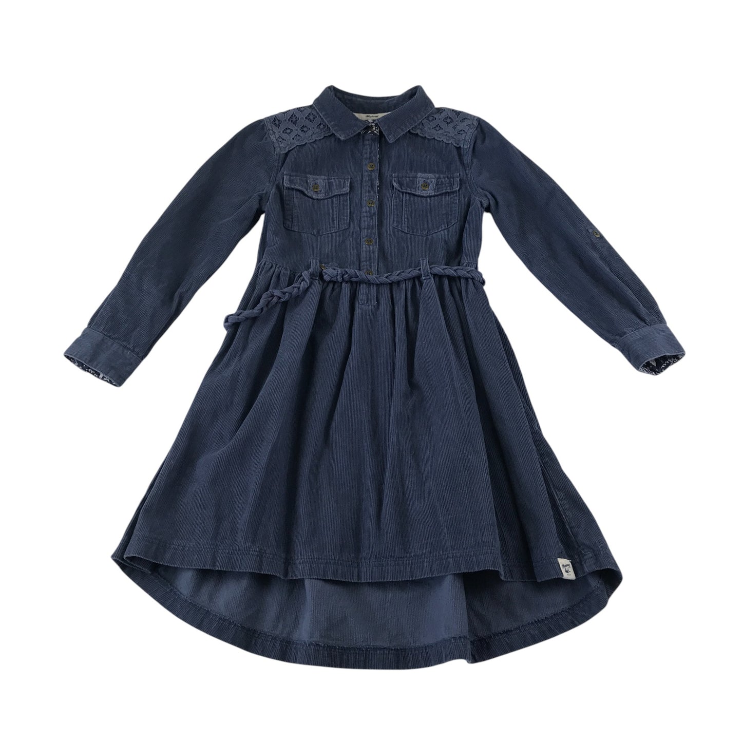 Mantaray dress 8 years blue corduroy shirt style with belt A-line cotton