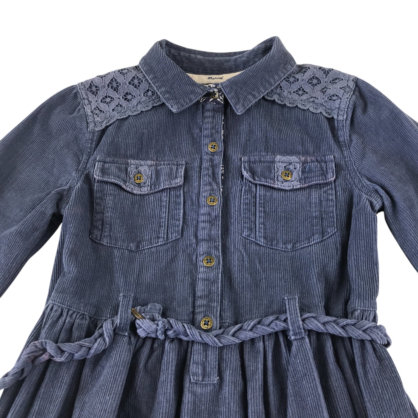 Mantaray dress 8 years blue corduroy shirt style with belt A-line cotton