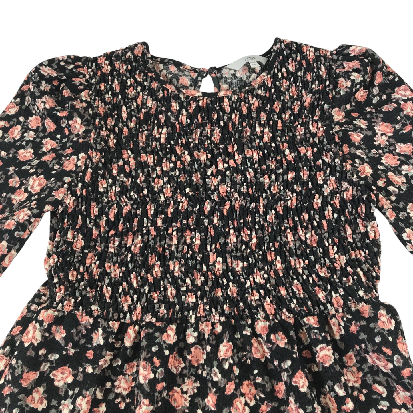 Miss E-vie dress 9-10 years black floral print A-line long sleeve