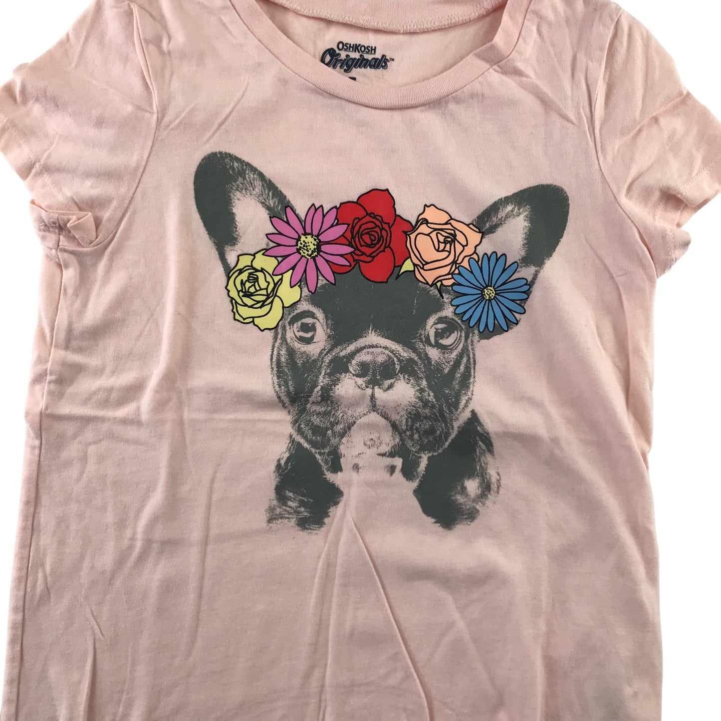 Oshkosh t-shirt 6-7 years light pink floral pug print cotton
